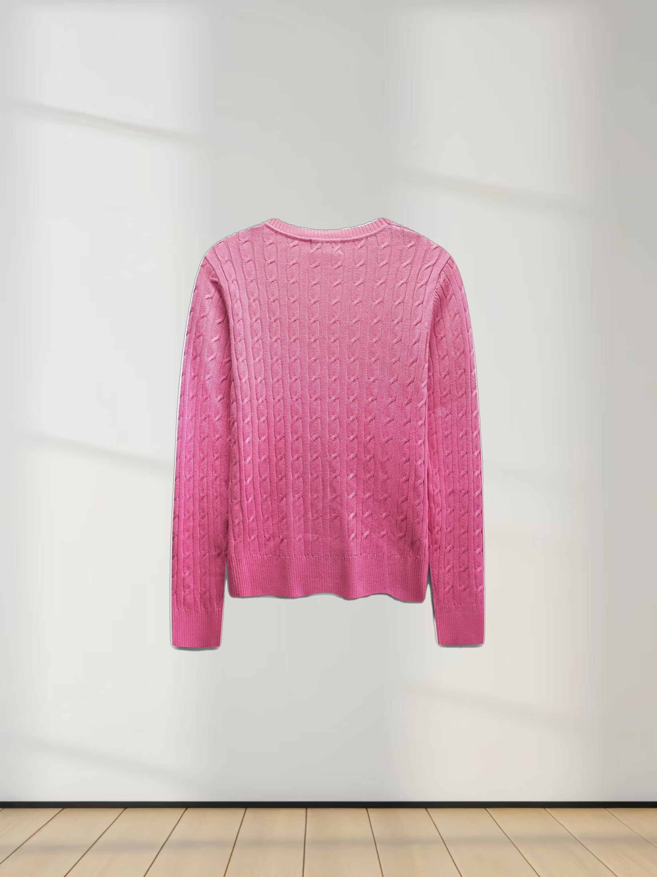 Knit Cable Sweater-Rose Pink