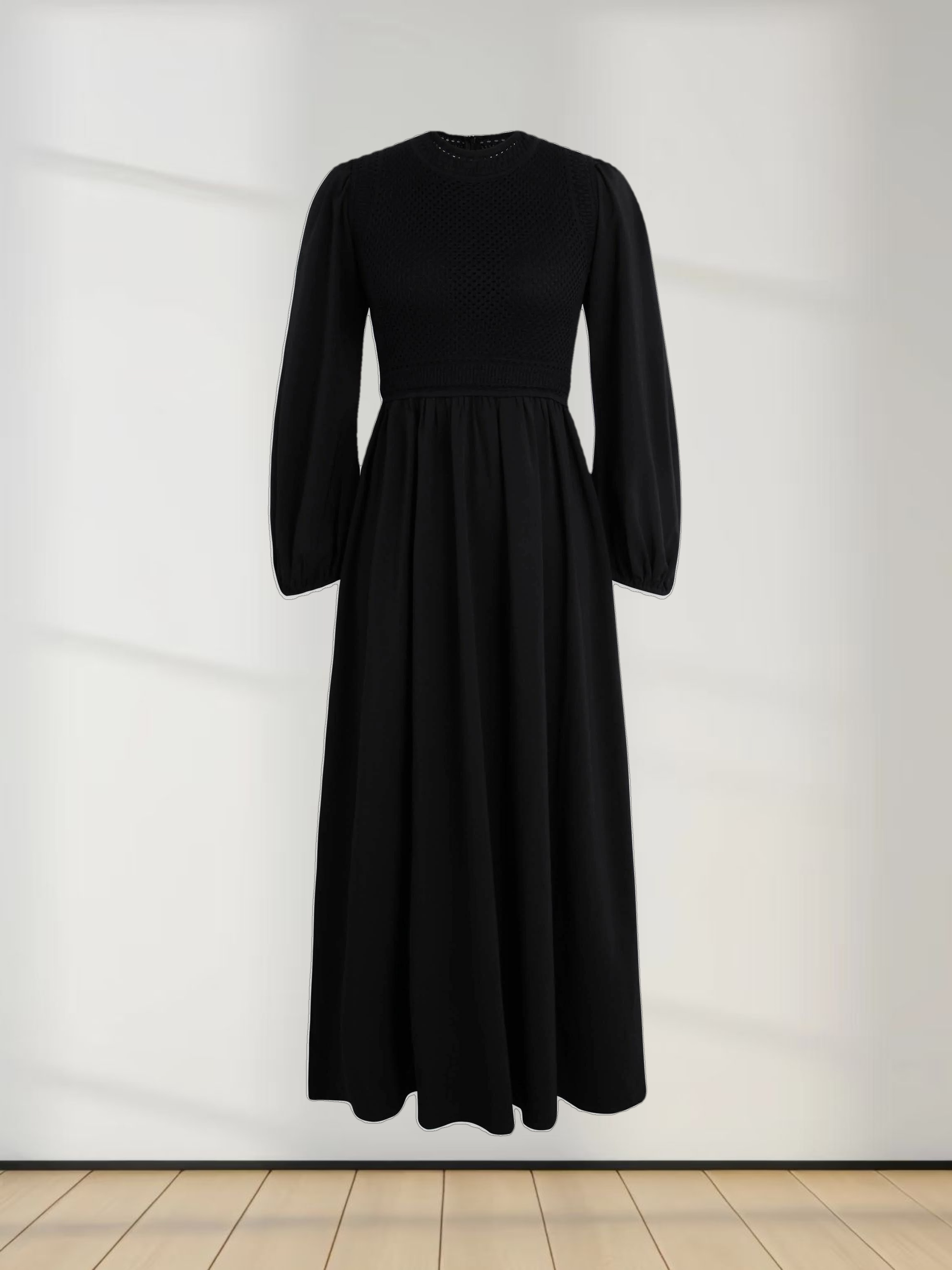 Crochet Top Dress-Black