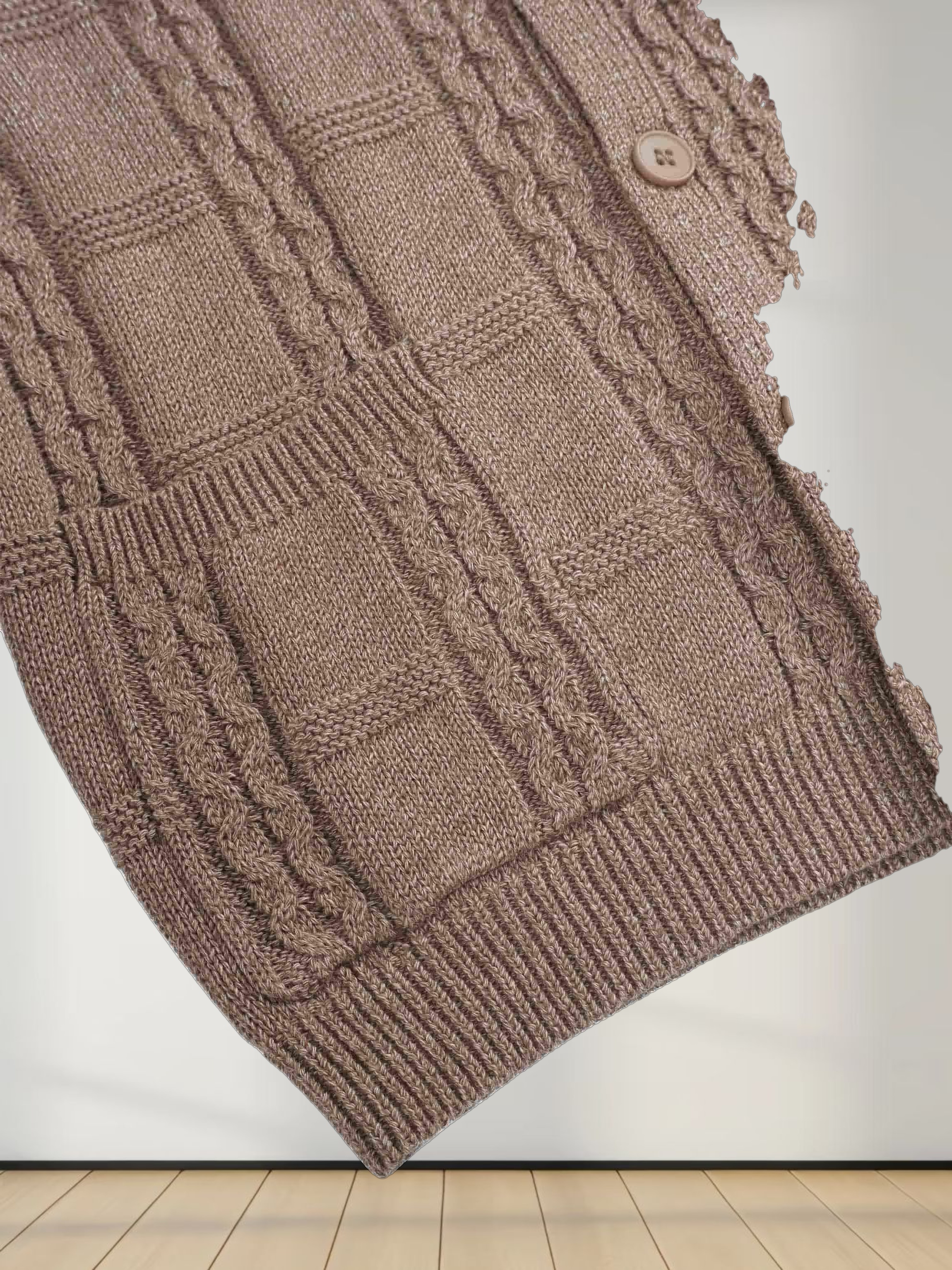 Cable Design Cardigan-Heathered Camel