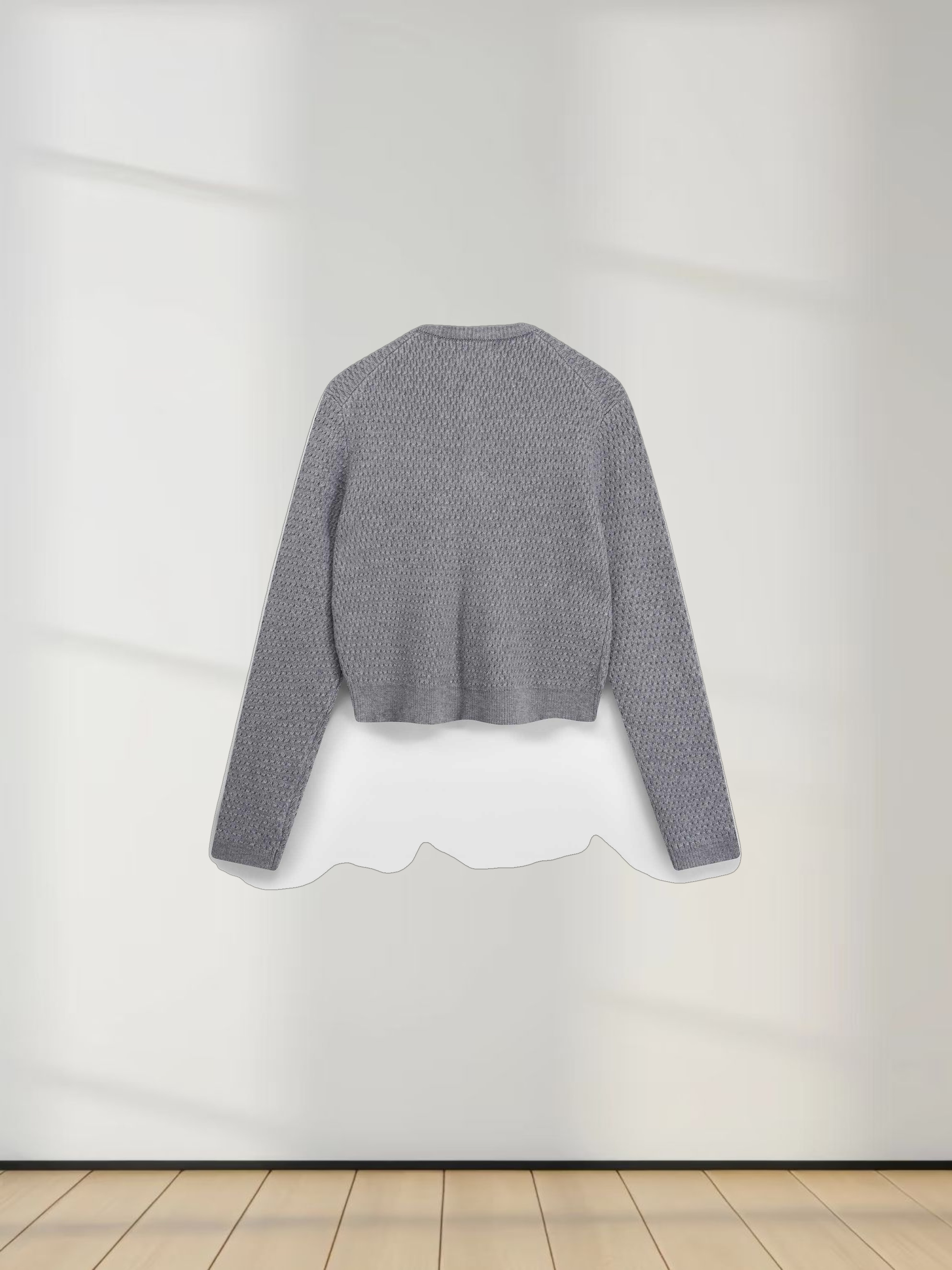 Textured Crew Cardigan-Grey