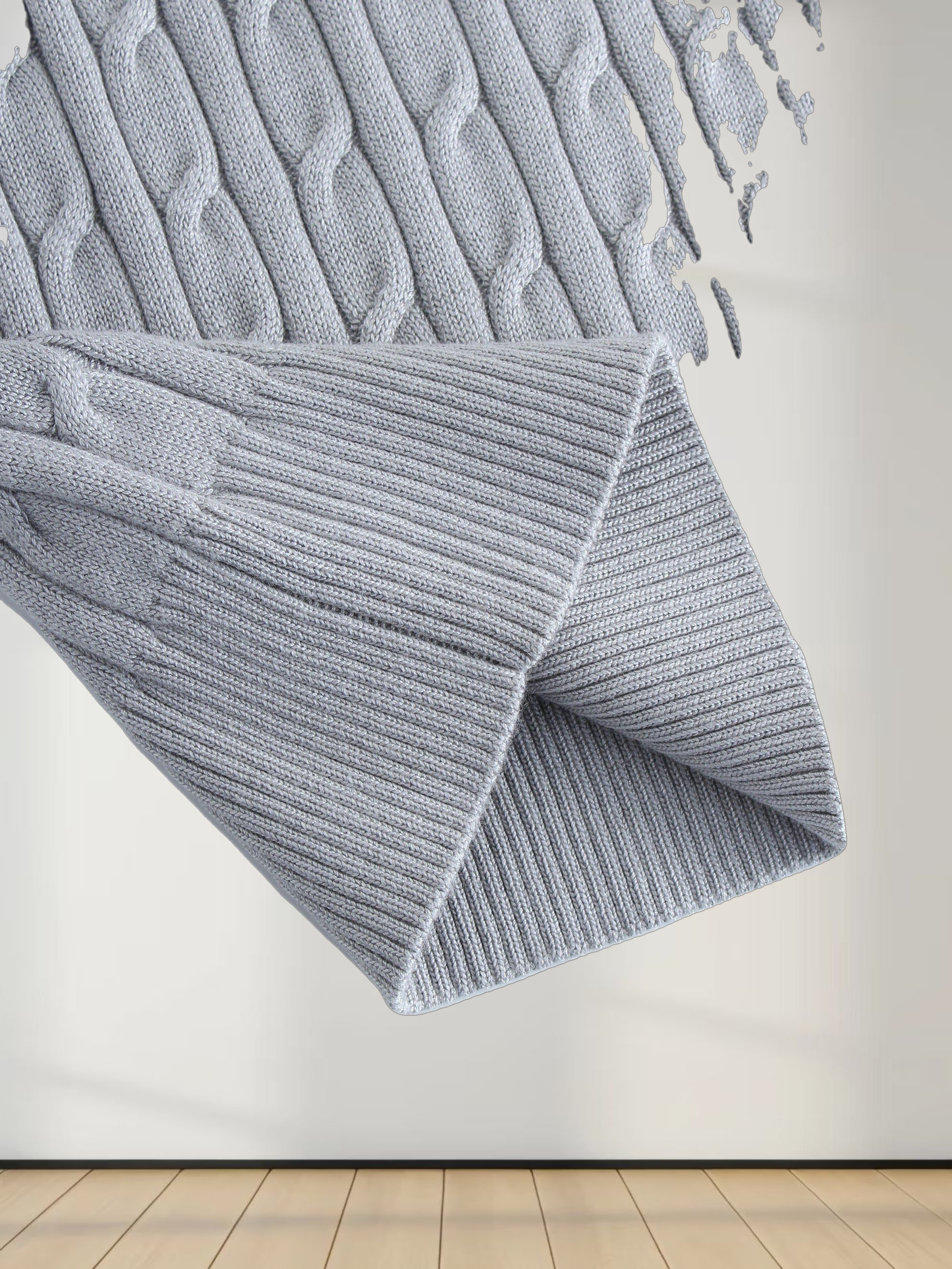 Knit Cable Sweater-Grey