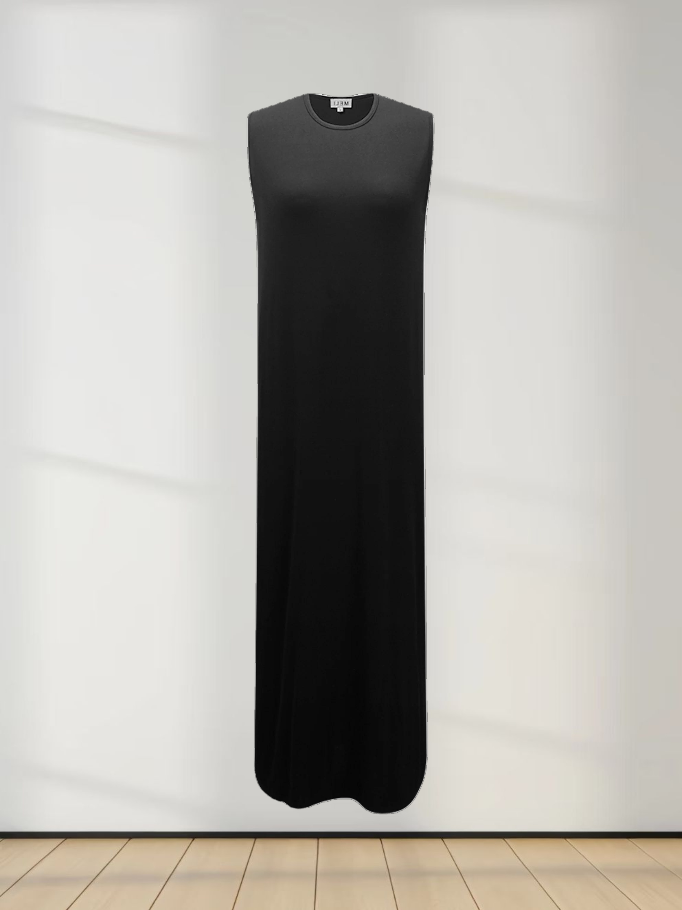 Basic T-Shirt Slip Dress-Black