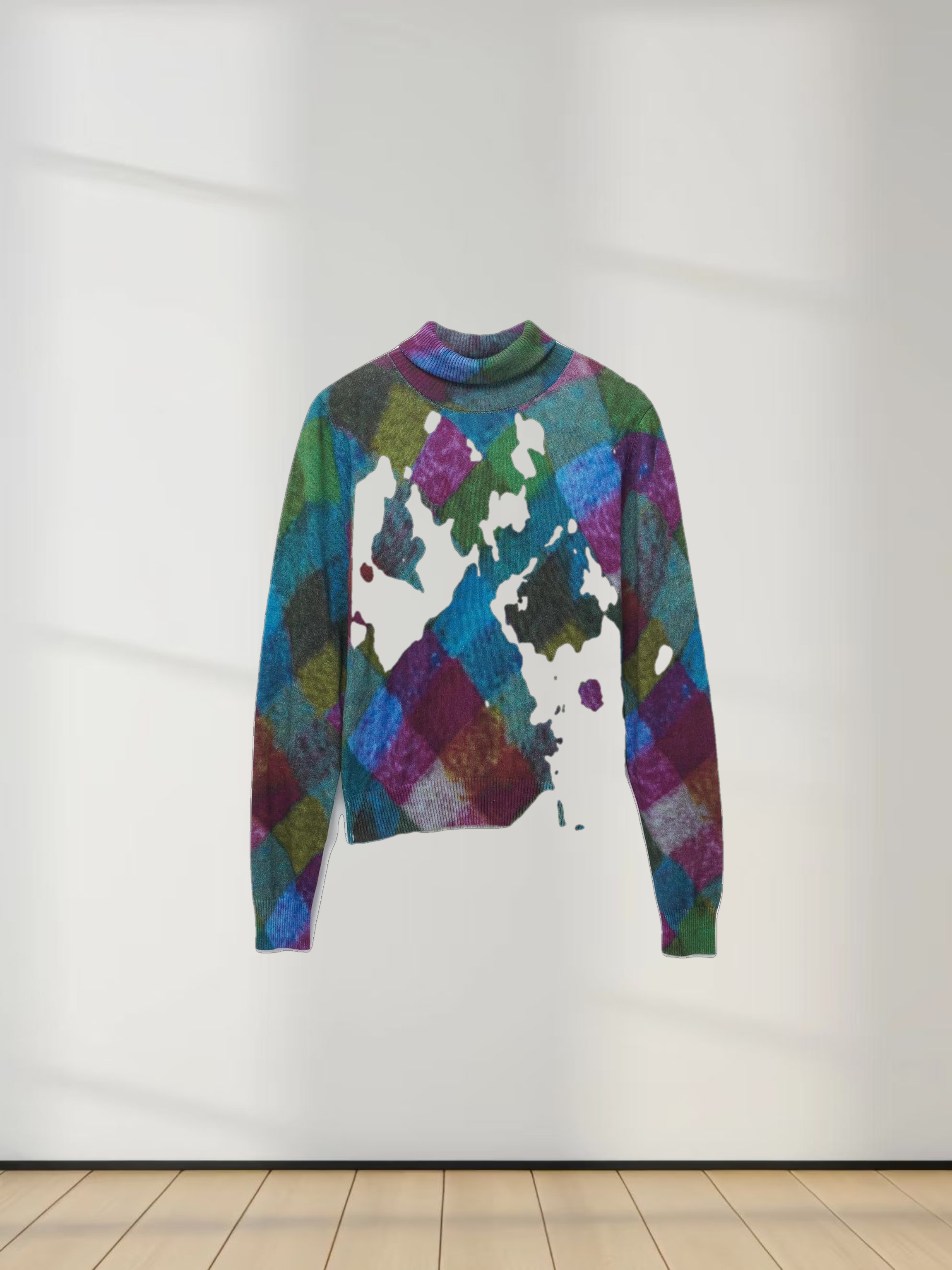 Thin Knit Turtleneck Sweater-Colored Diamonds