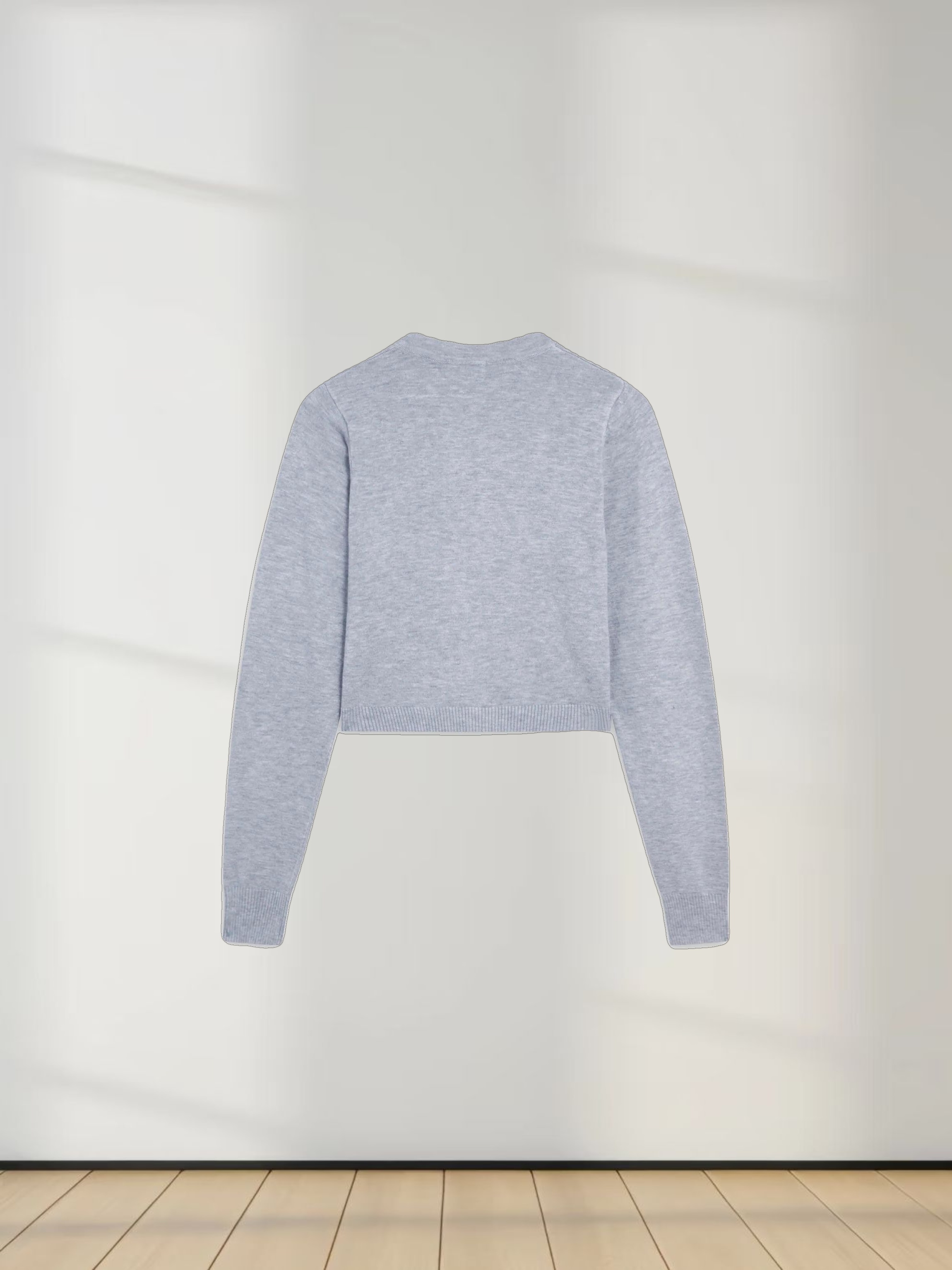 Solid Crew Crop Cardigan-Light Grey