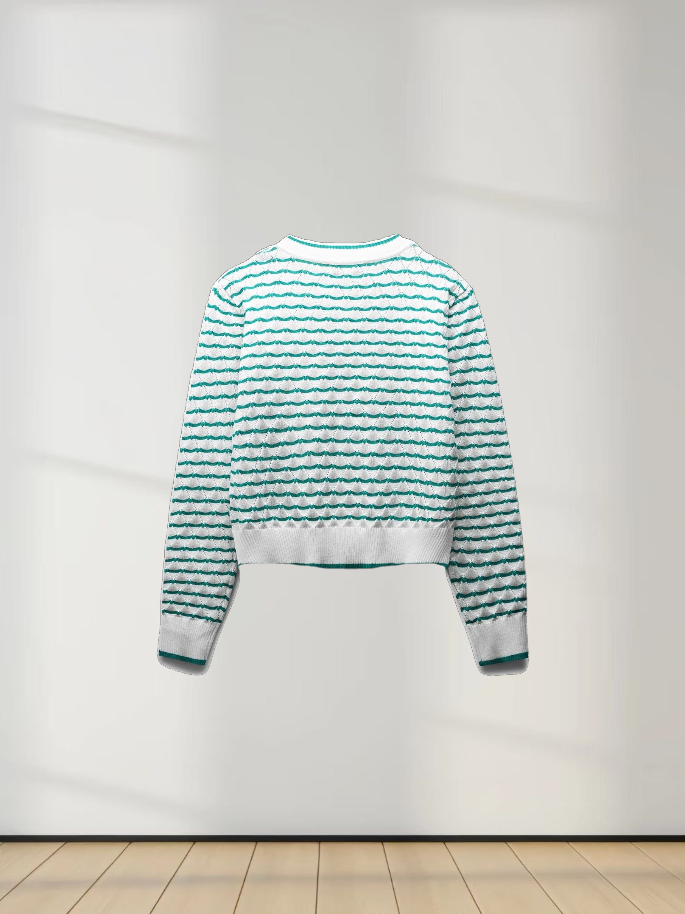 Striped Pointelle Cardigan-White/Kelly Green