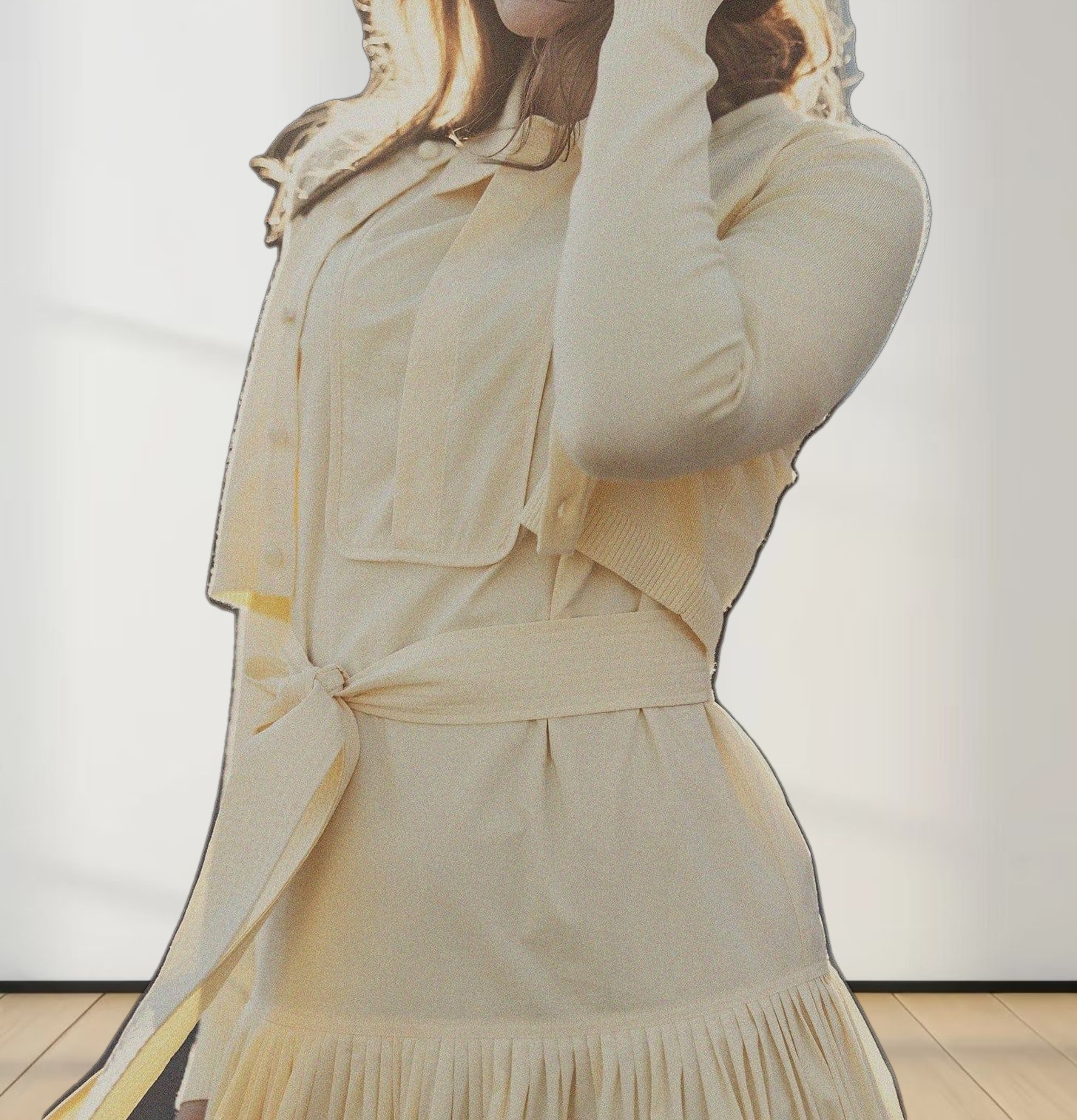 Trim Detail Crew Crop Cardigan-Yellow