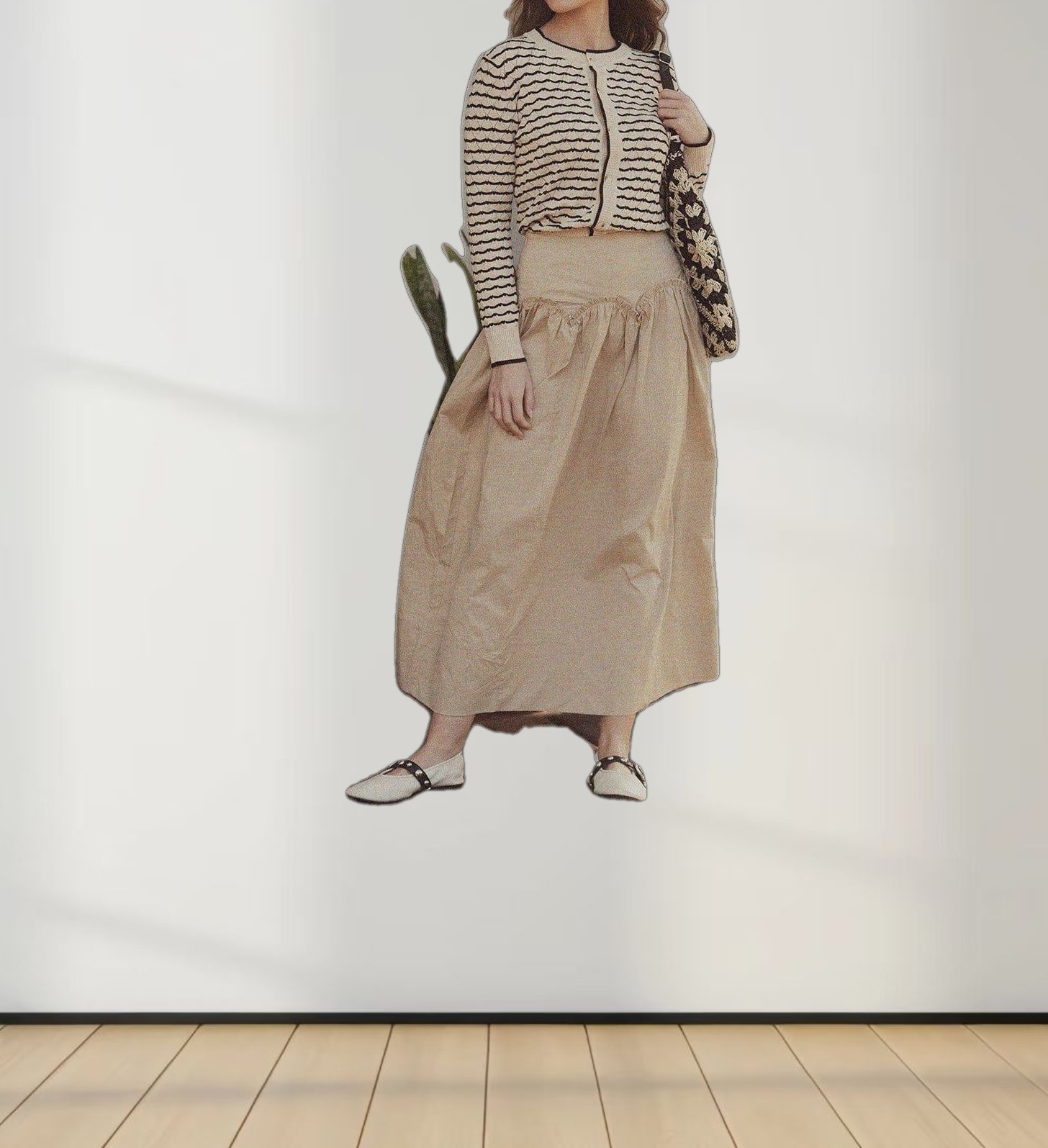 Striped Pointelle Cardigan-Black/Tan