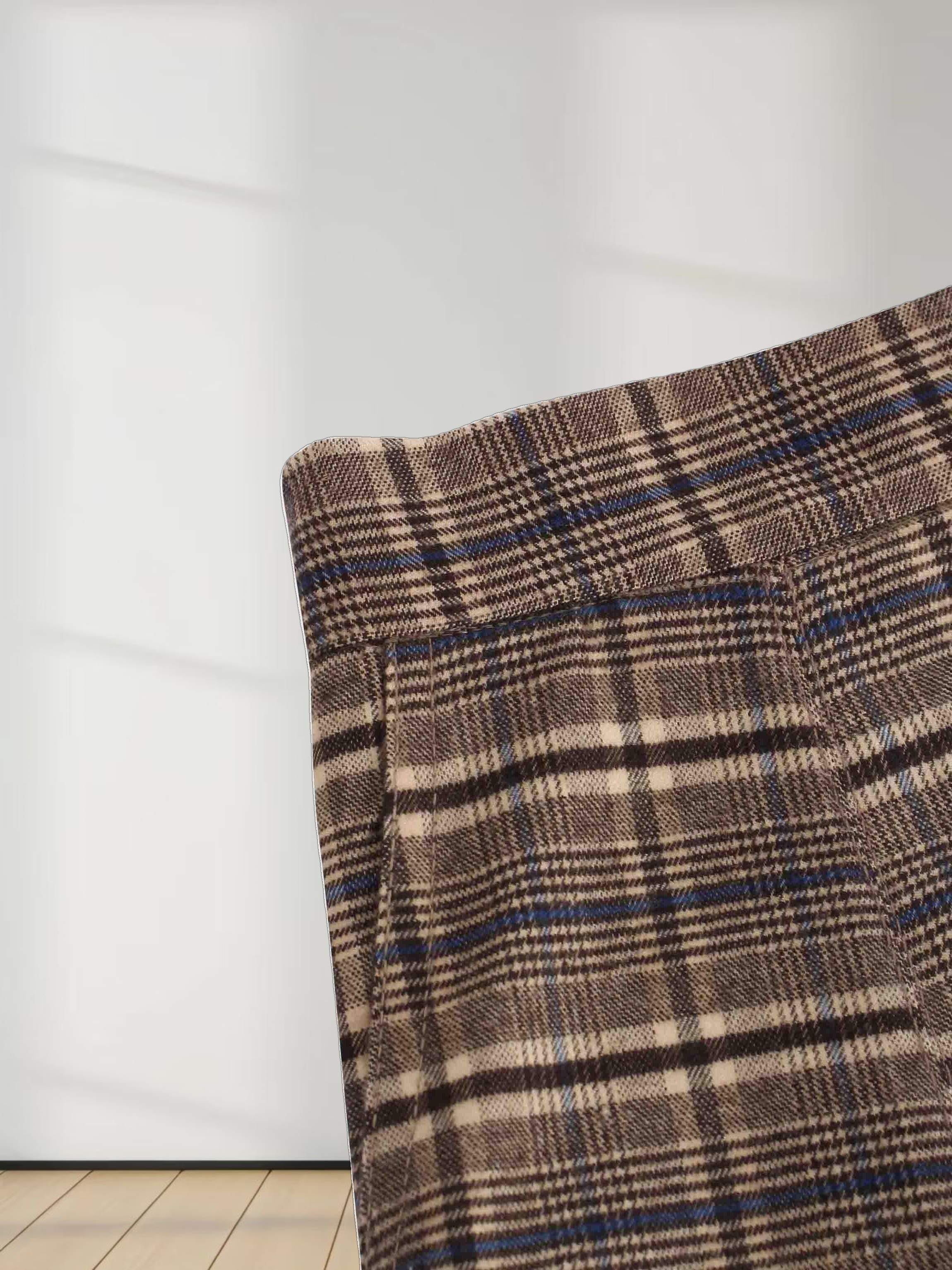 Button Front A-Line Skirt-Brown Plaid