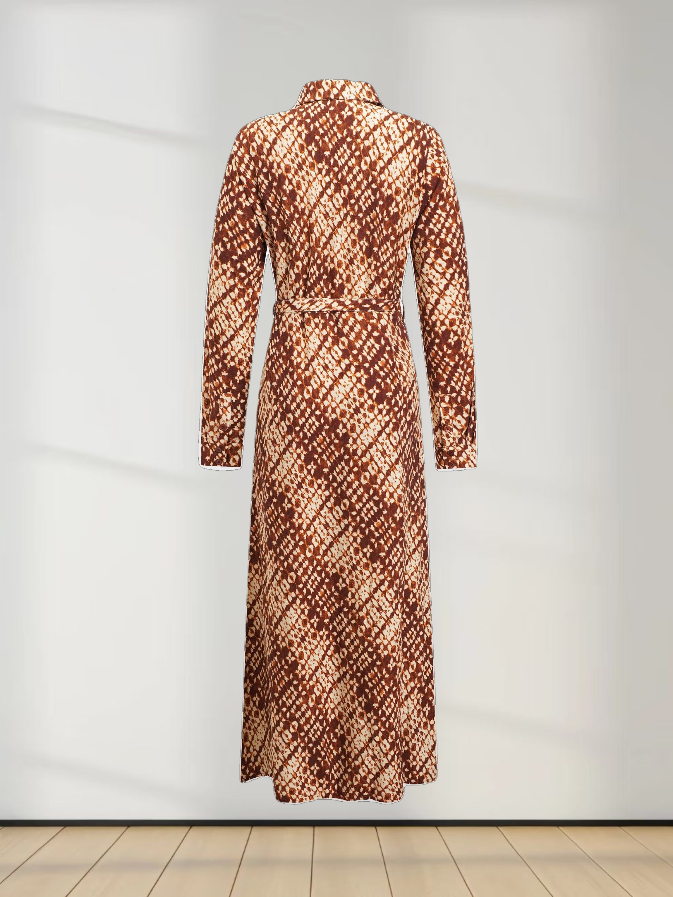 Basic Belted A-Line Dress-Brown Speckled