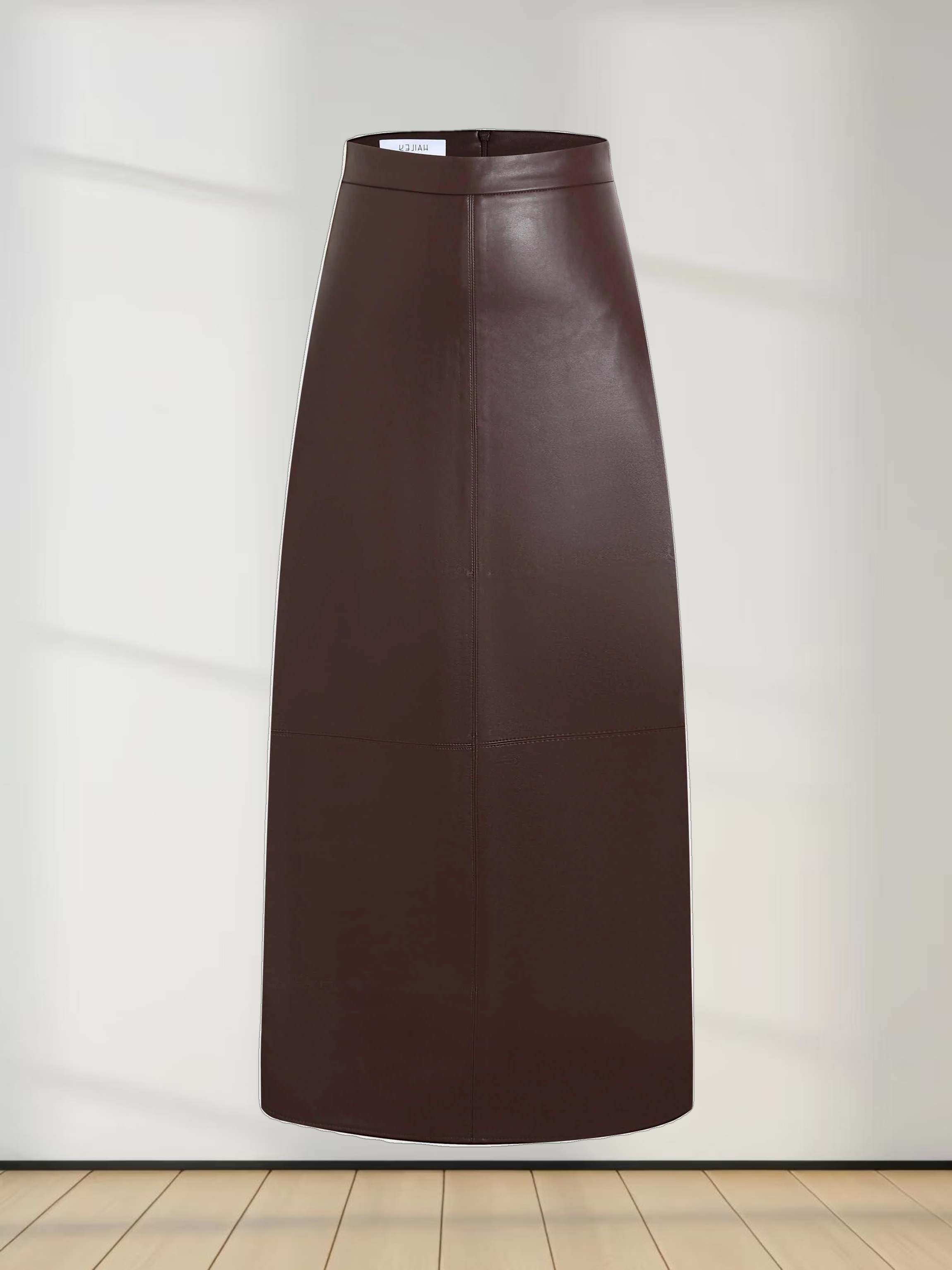 Leather A-Line Skirt-Brown