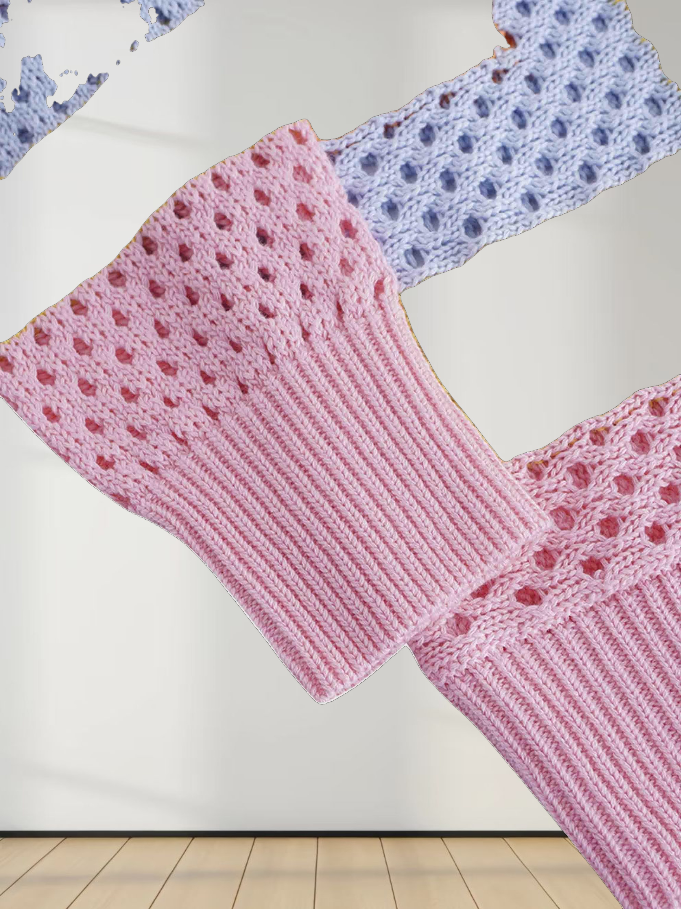 Mesh Striped Polo Sweater-Pink