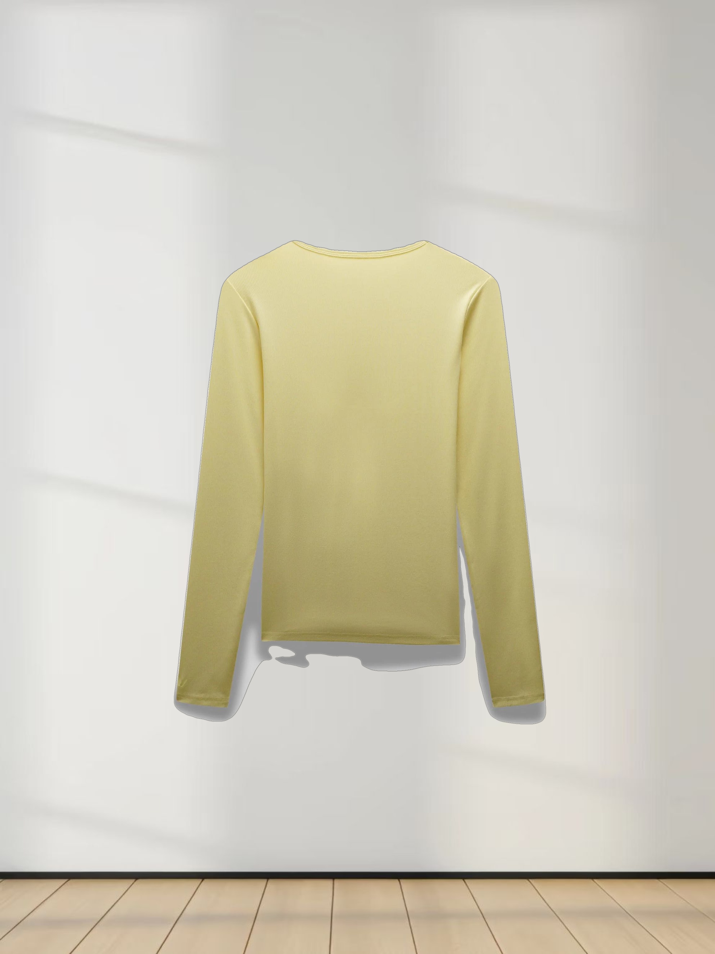 RIBBED HIGH V TEE LS-BUTTER YELLOW