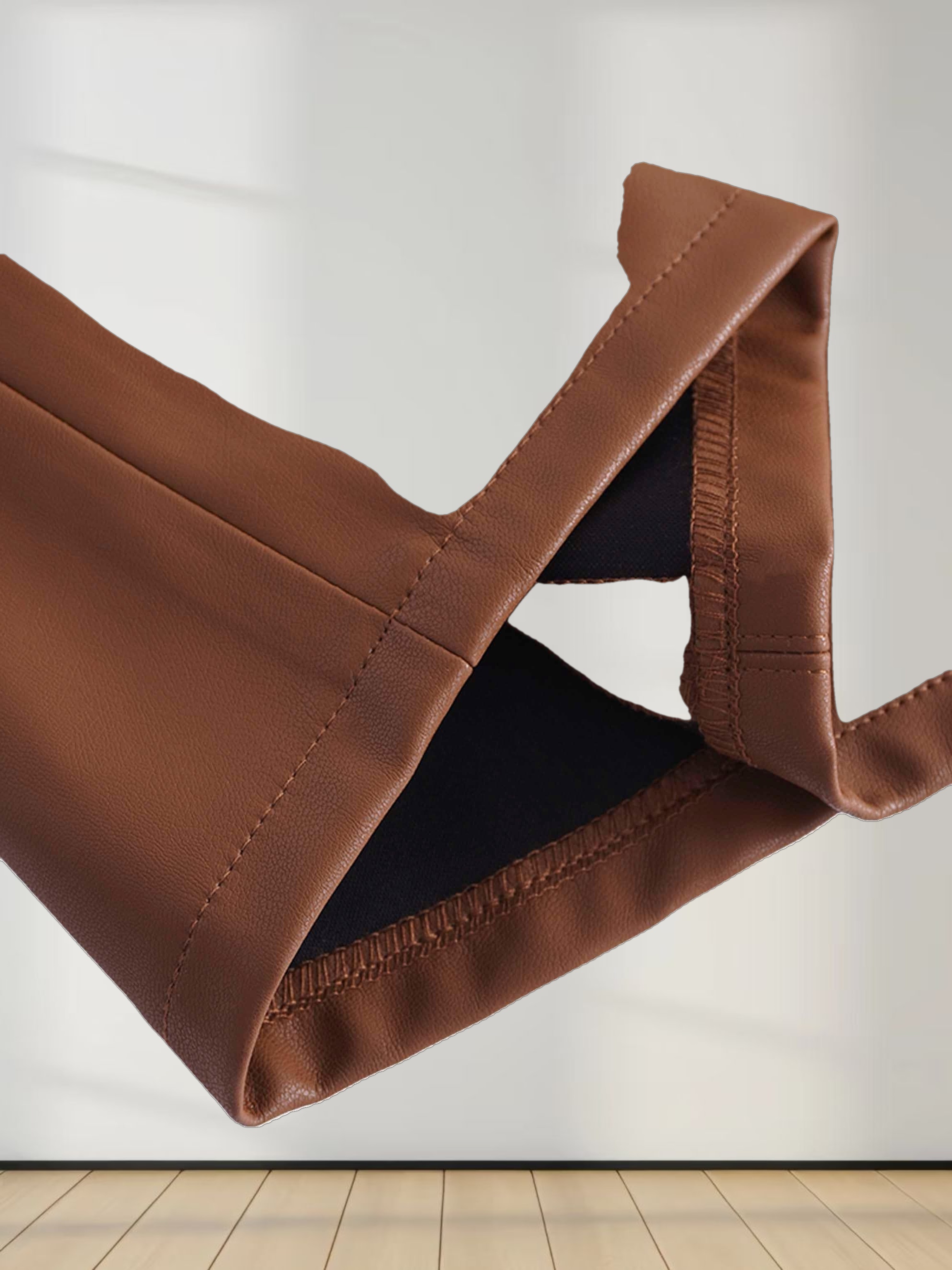 Faux Leather Seamed Jumper-Brown