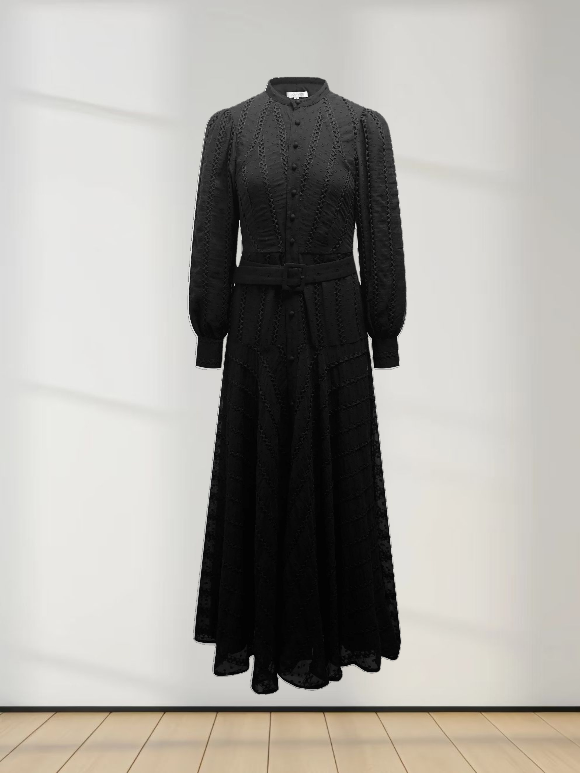 Chiffon Rikrak Lace Dress-Black