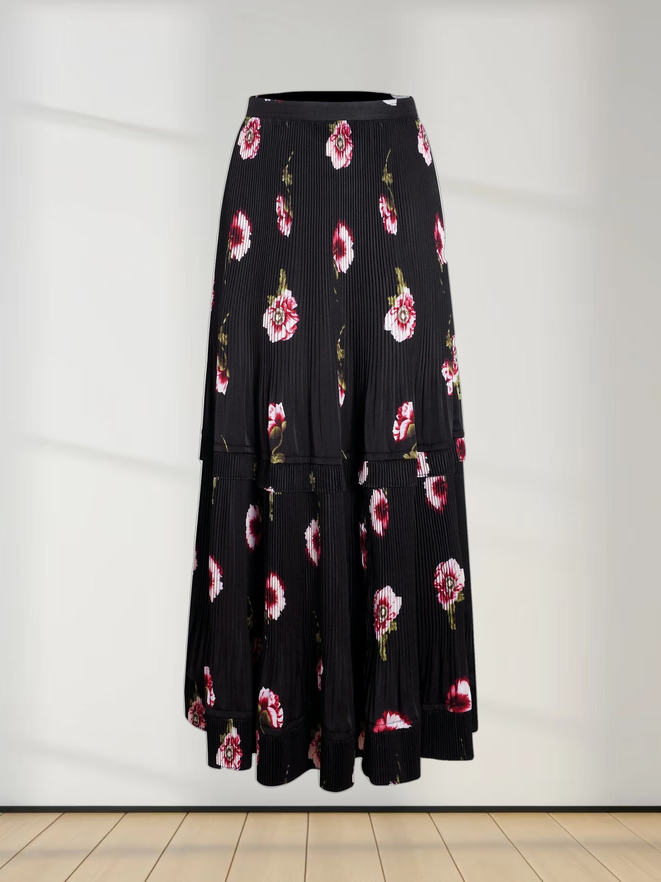 Micro Pleat Tier Skirt - Pink Floral