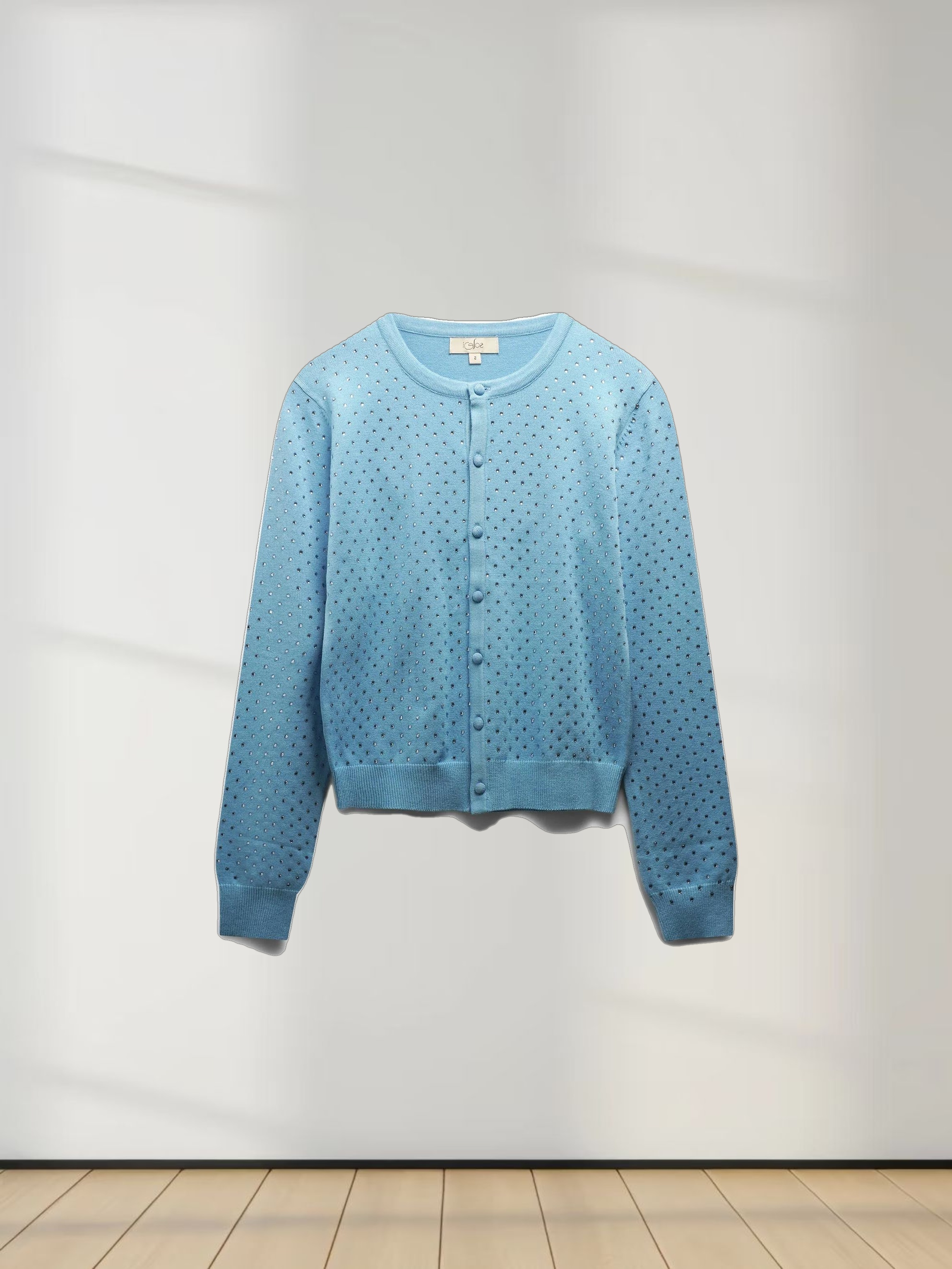 Stone Embellished Crew Cardigan-Sky Blue