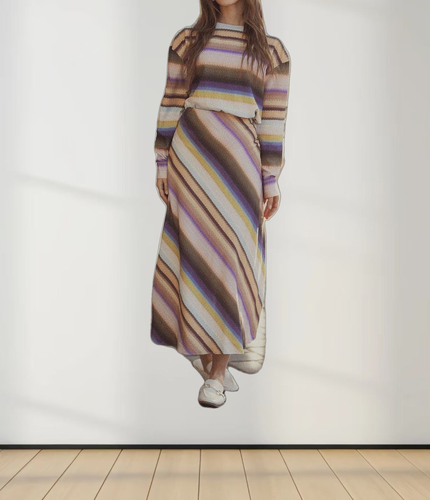 Linen Blend Crop Swing Top-Ombre Stripe