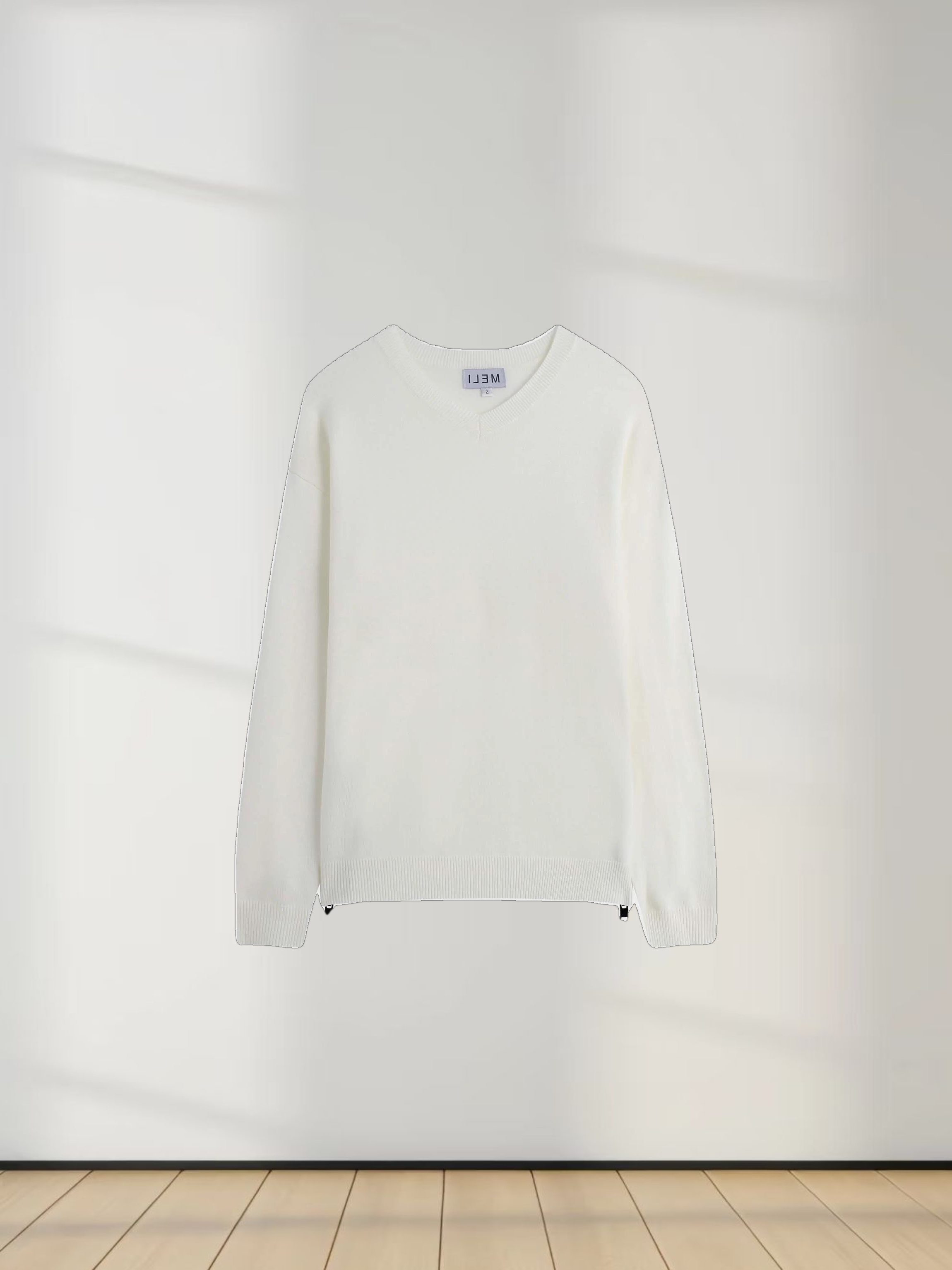 Side Zipper Sweater-Cream
