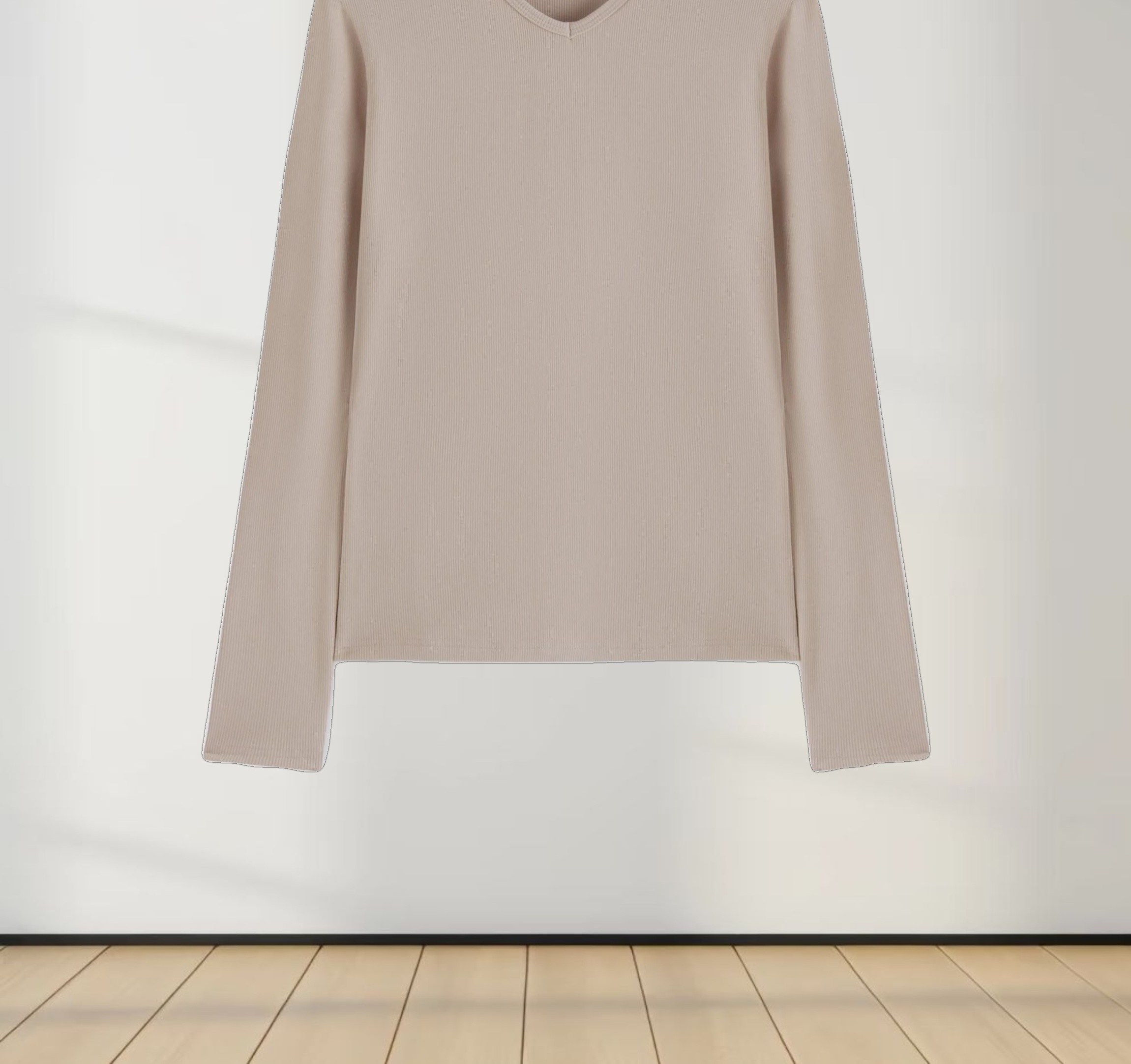 High V Ribbed Tee LS-Sand