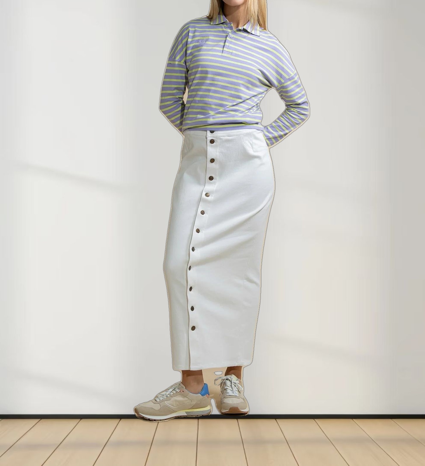 Collared Bomber Tee-Lavender/Lime