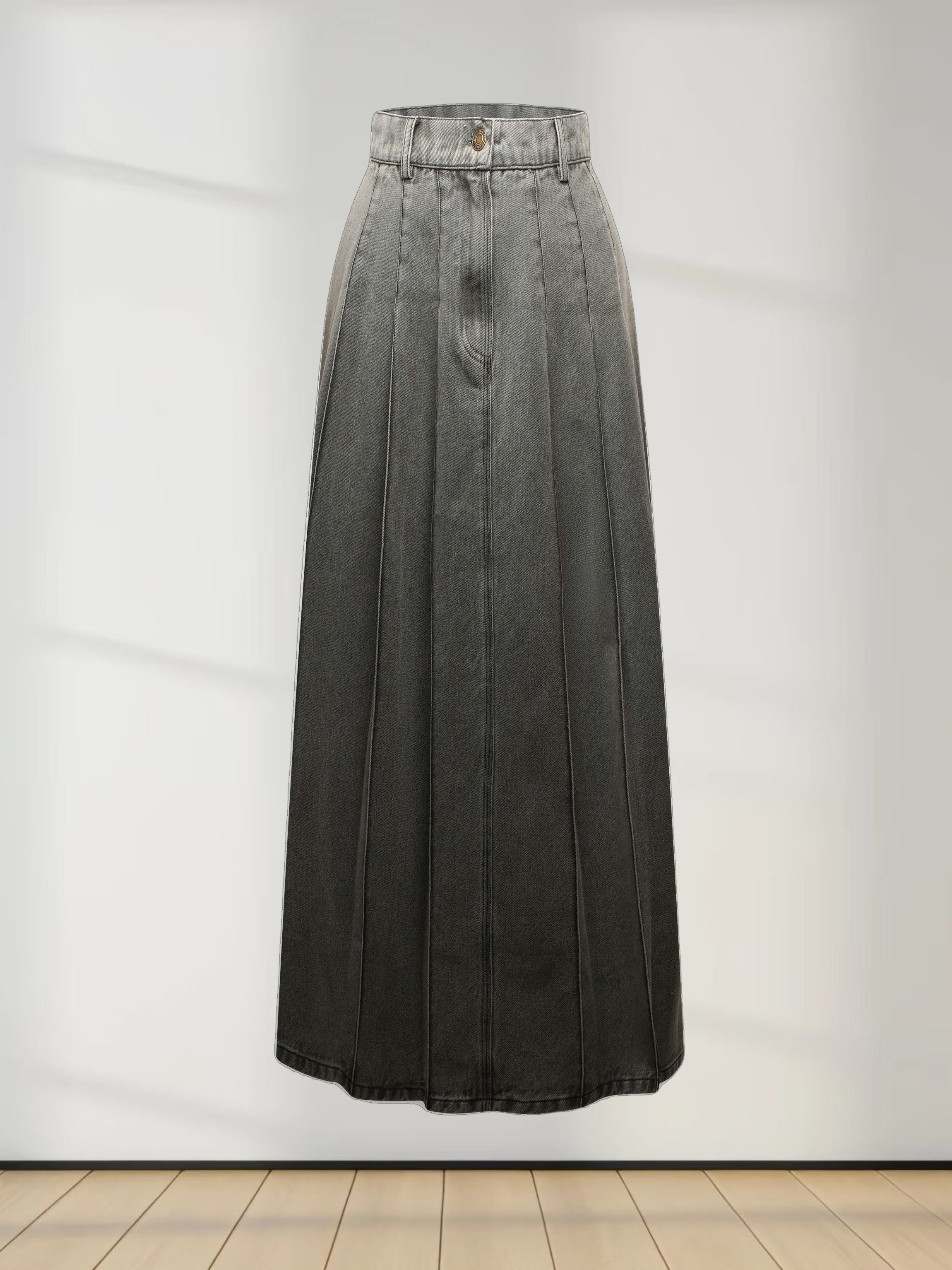Stitched Pleated Skirt-Grey