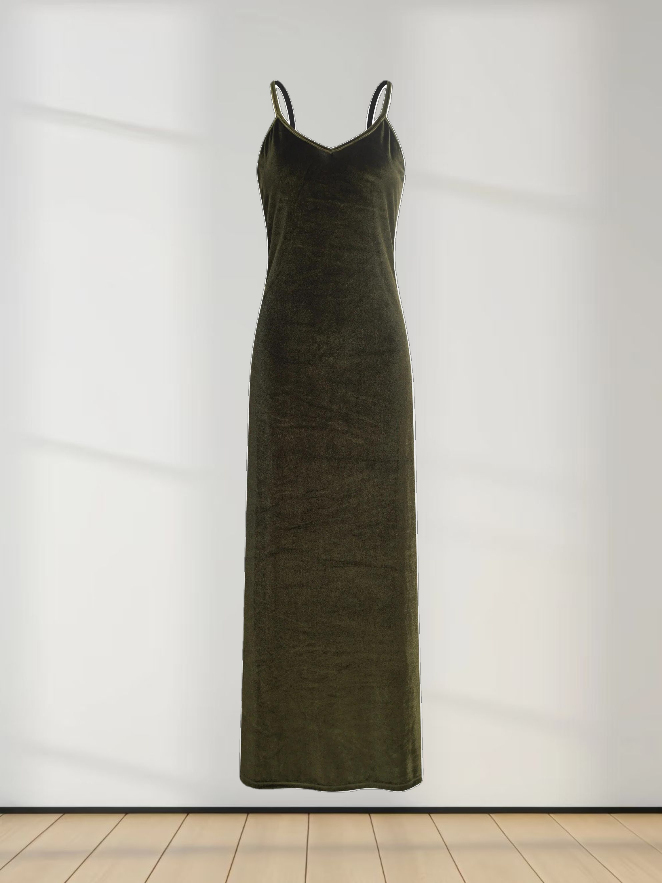 Ombre Velour Slip Dress-Green