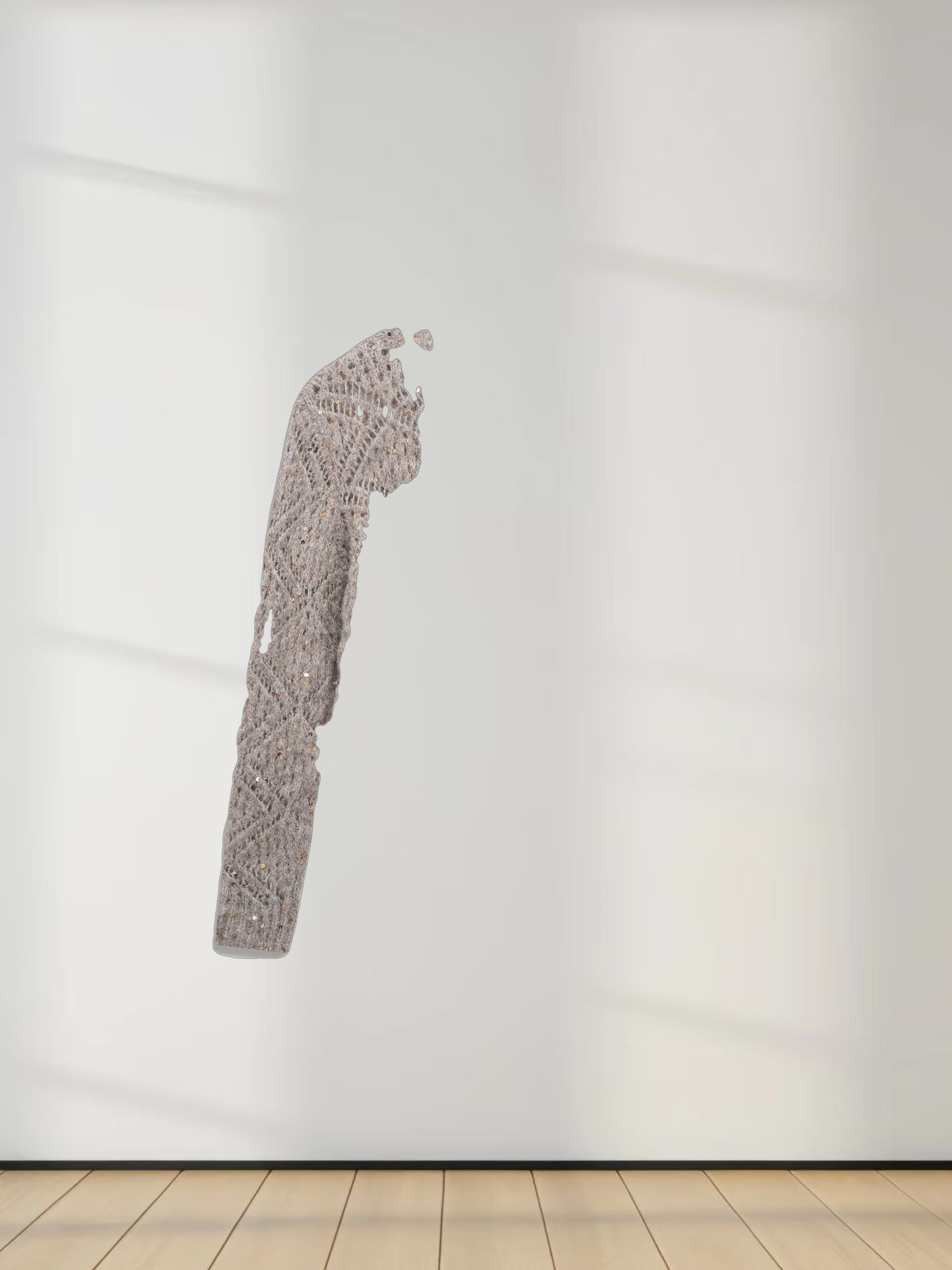 Open Crochet Knit Sequin Sweater-Tan