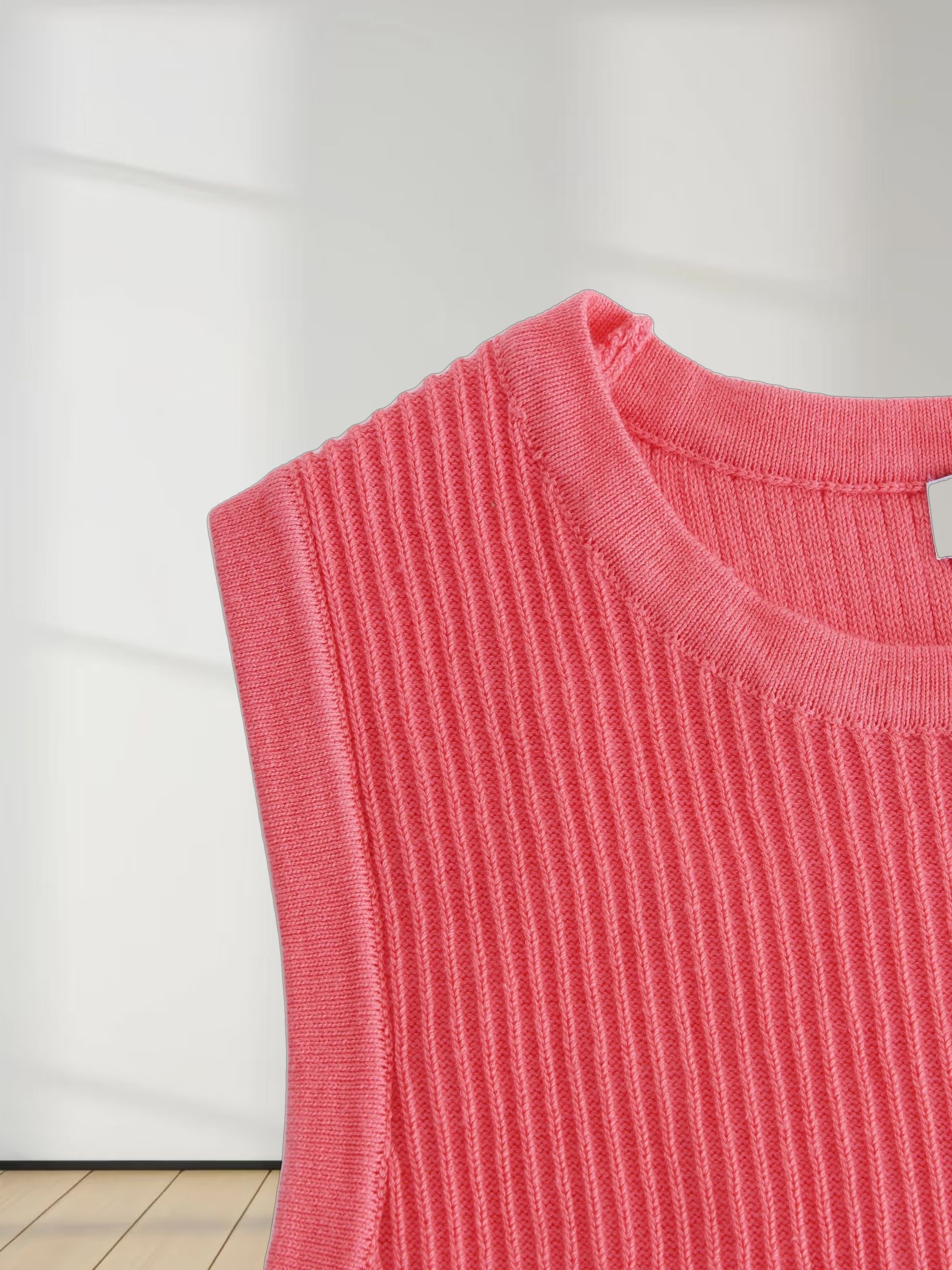 Sleeveless Ribbed Crew-Coral