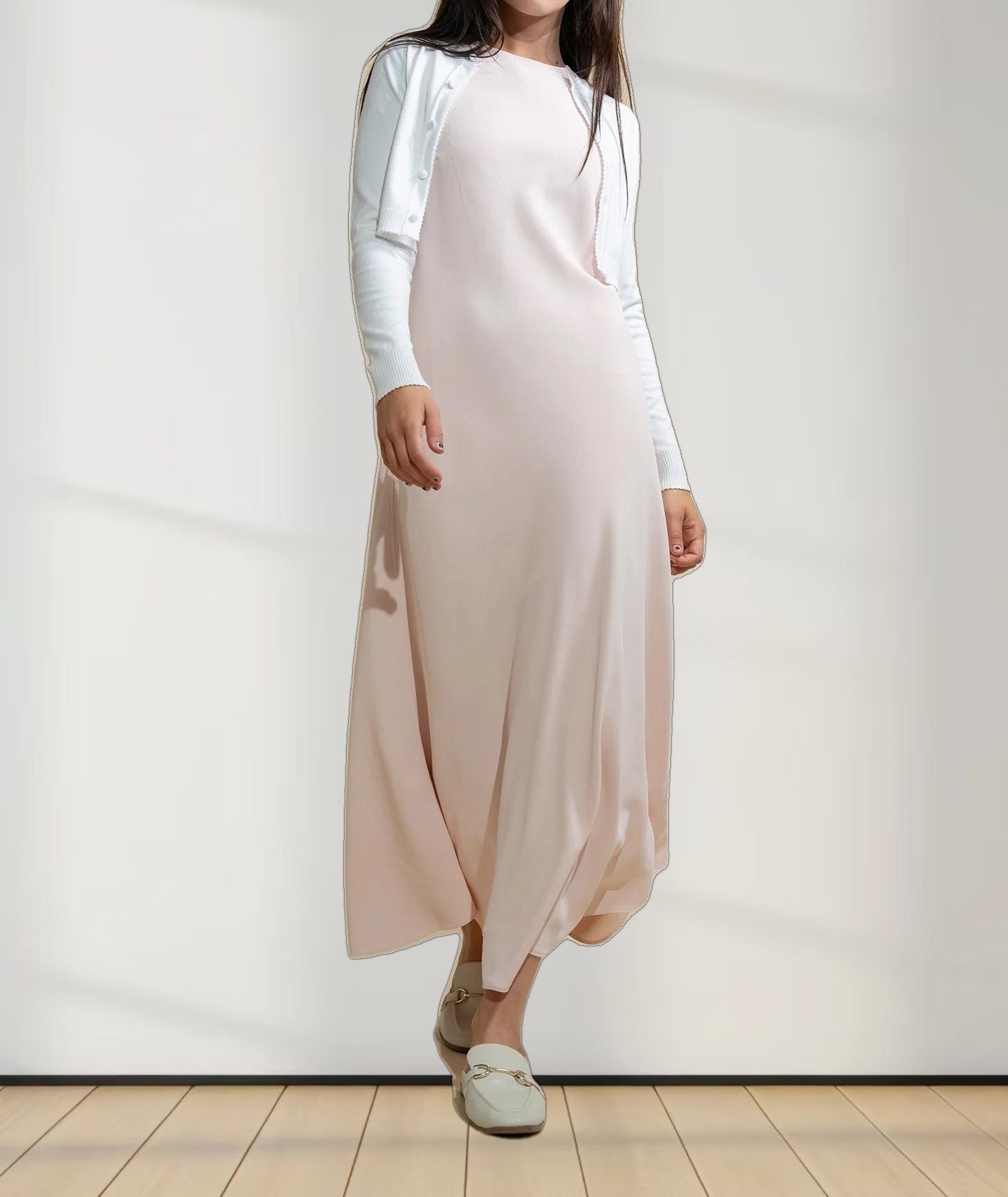 Crepe Slip Dress-Pink