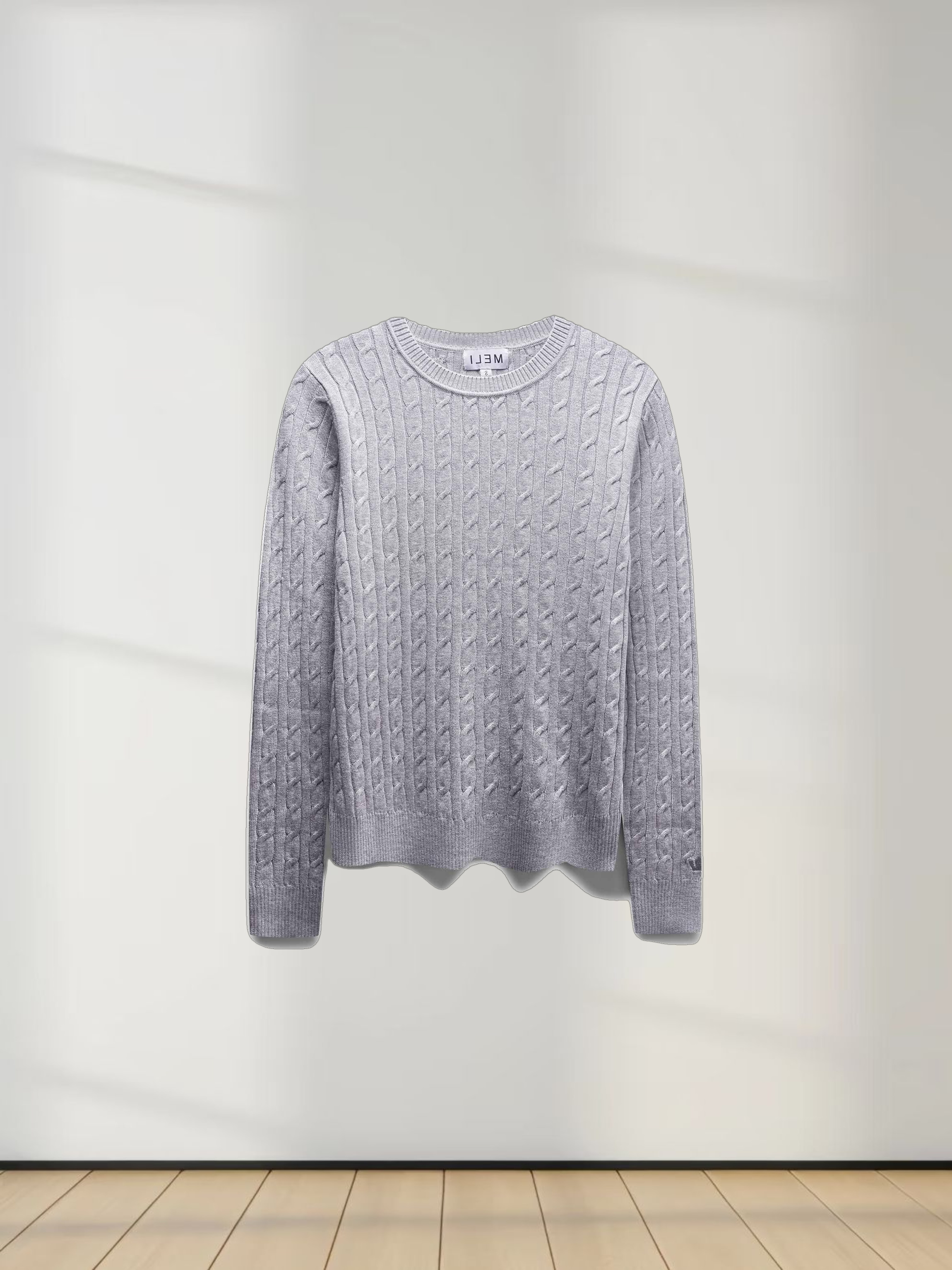 Knit Cable Sweater-Ice Grey