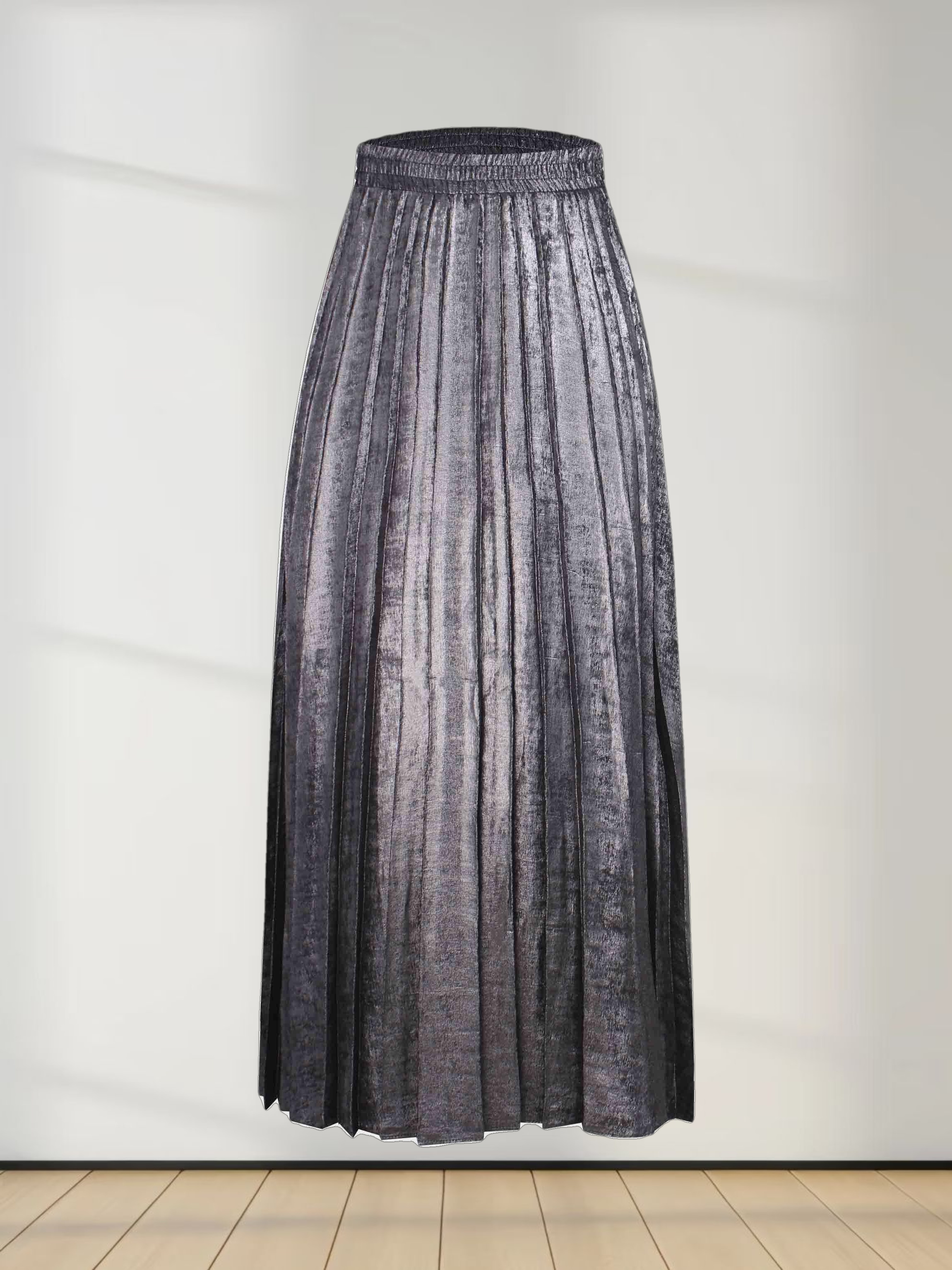 Covered Band Pleated Skirt-Gunmetal Shimmer