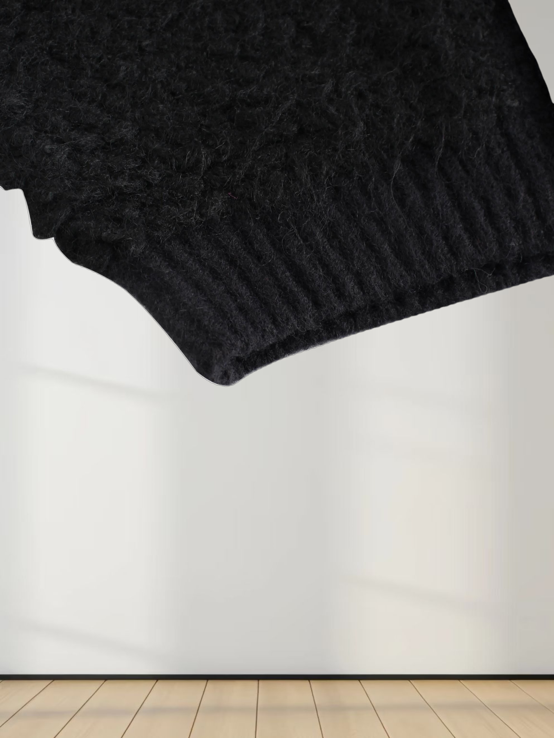 Ribbed Knit Mohair Cardigan Jacket-Black