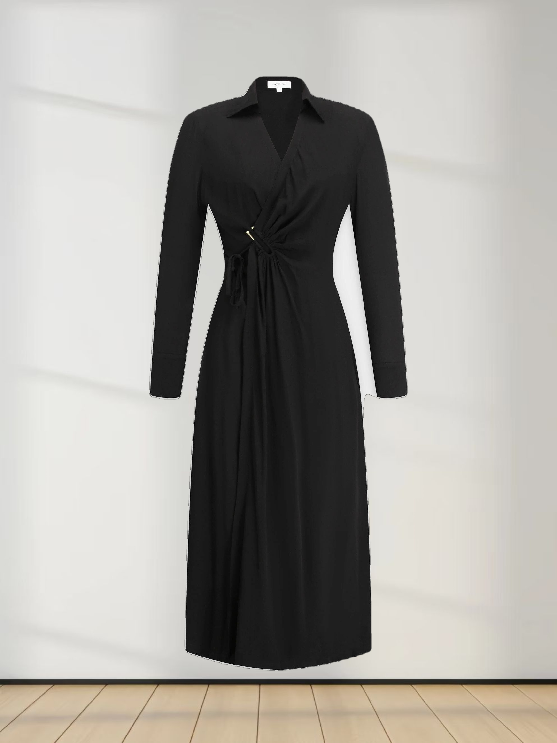 U Shape Wrap Prong Dress-Black