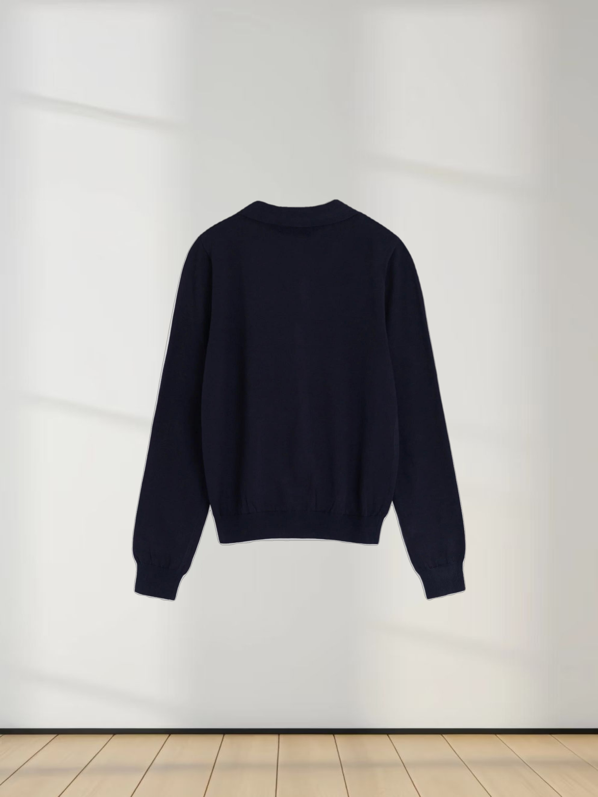 Wool Blend Collared Cardigan-Navy