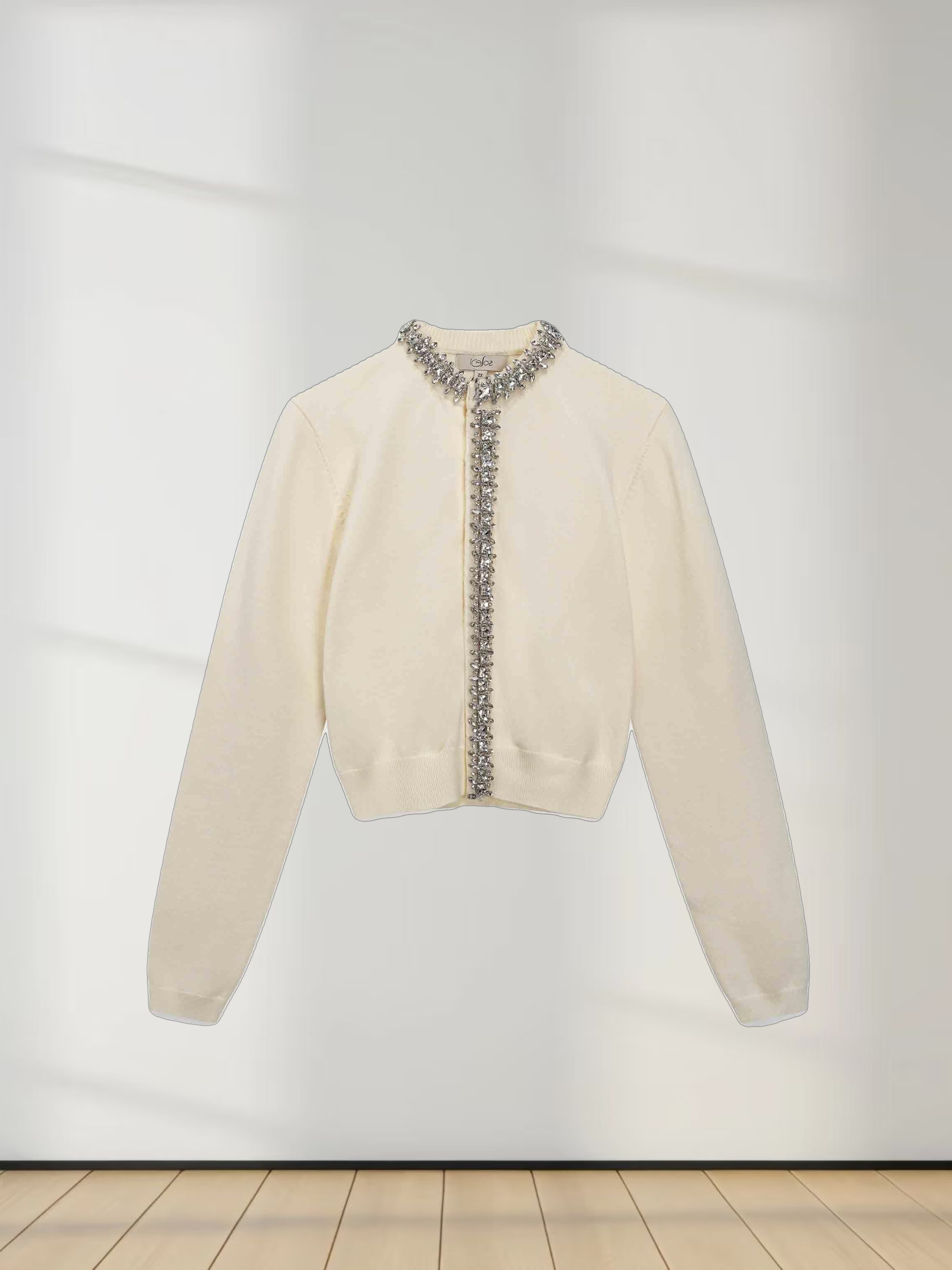Embellished Cardigan Sweater-Cream