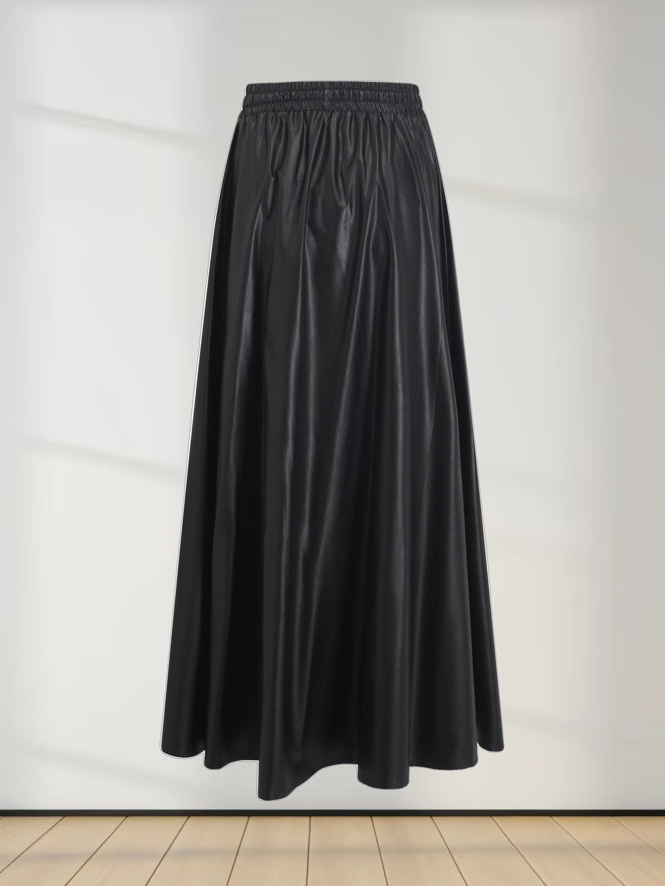 Drawstring Faux Leather Skirt-Black