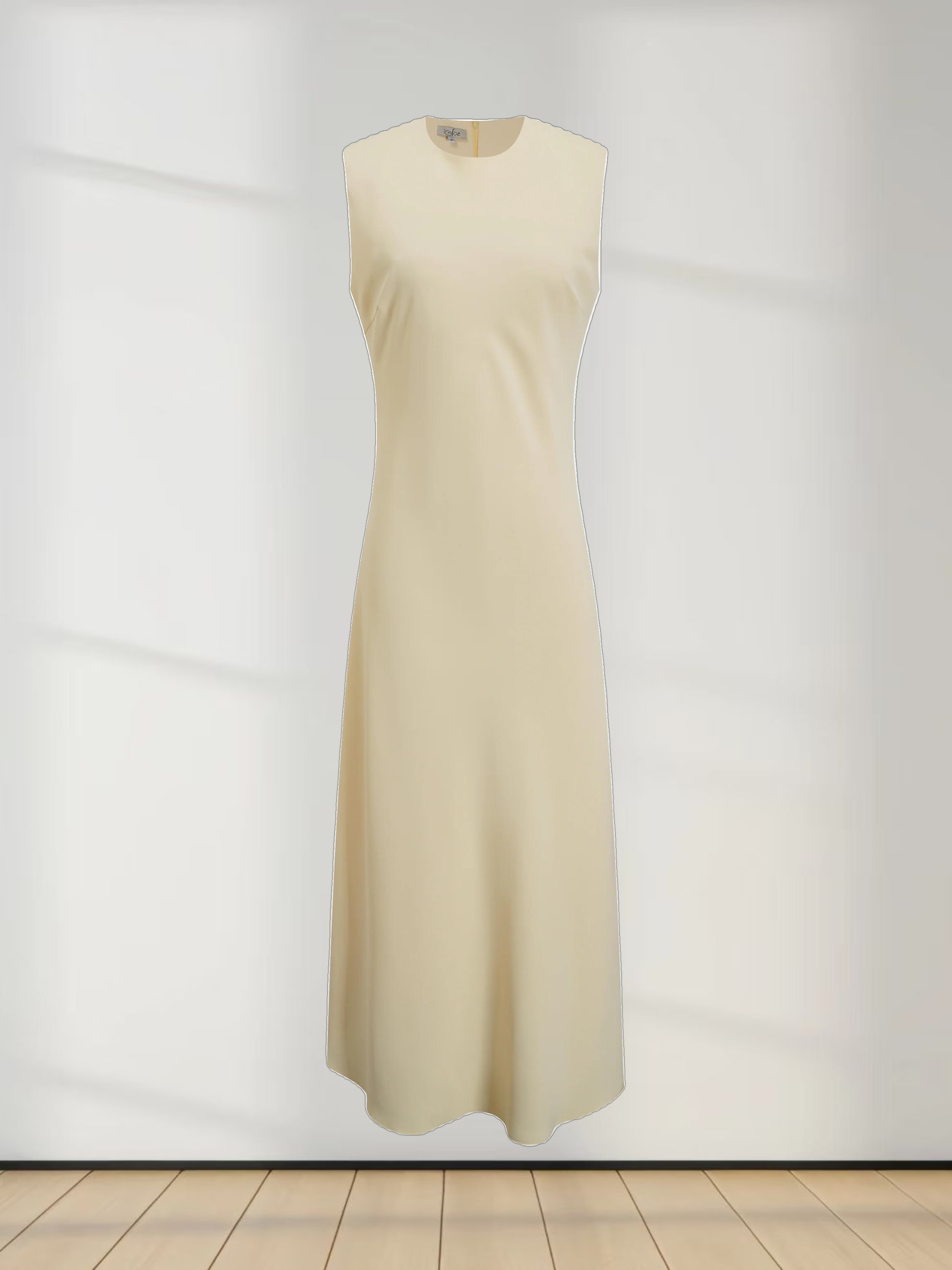 Faux Satin Crew Neck Slip Dress-Champagne