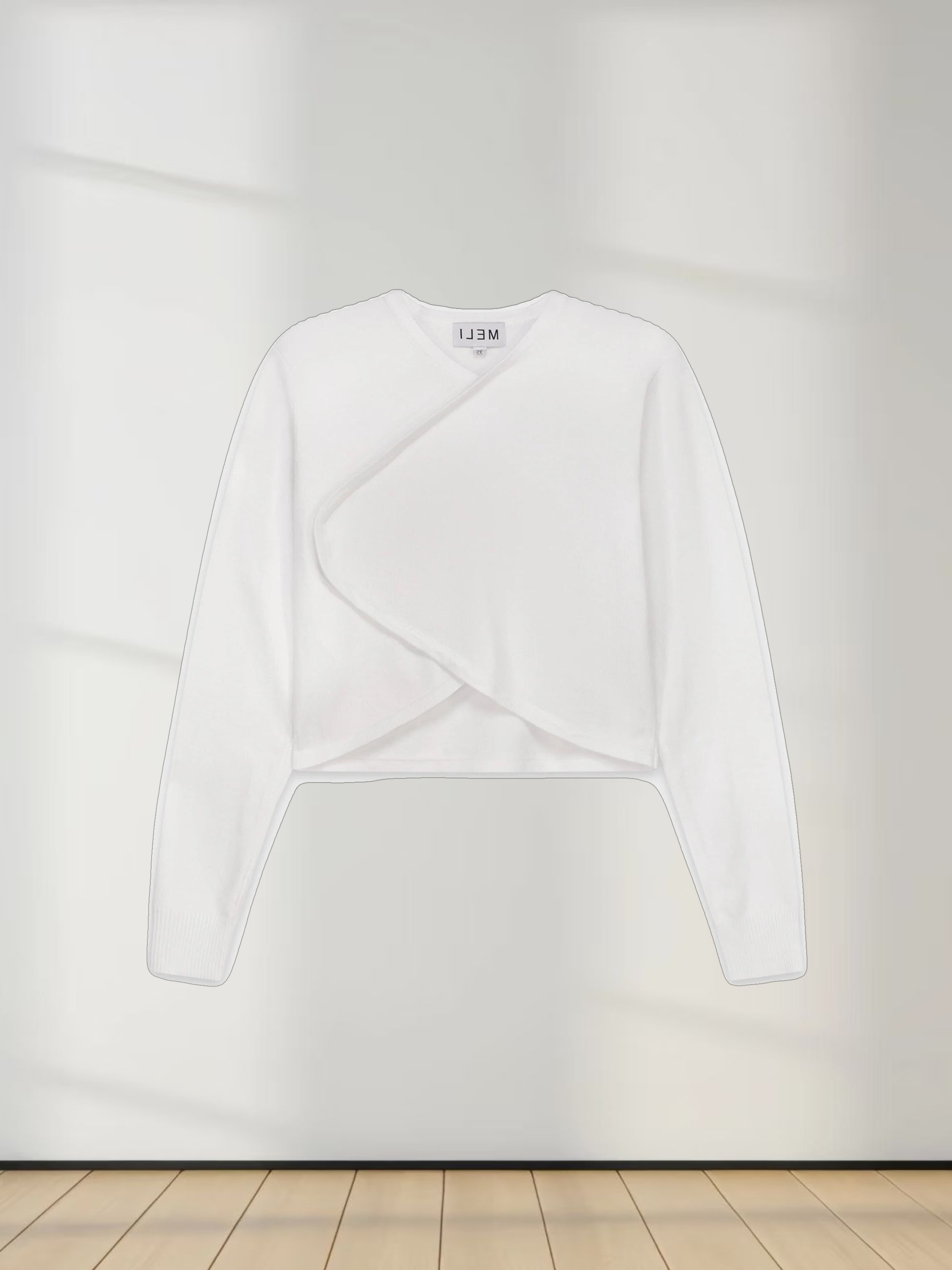 CROP CROSSOVER SWEATER-WHITE