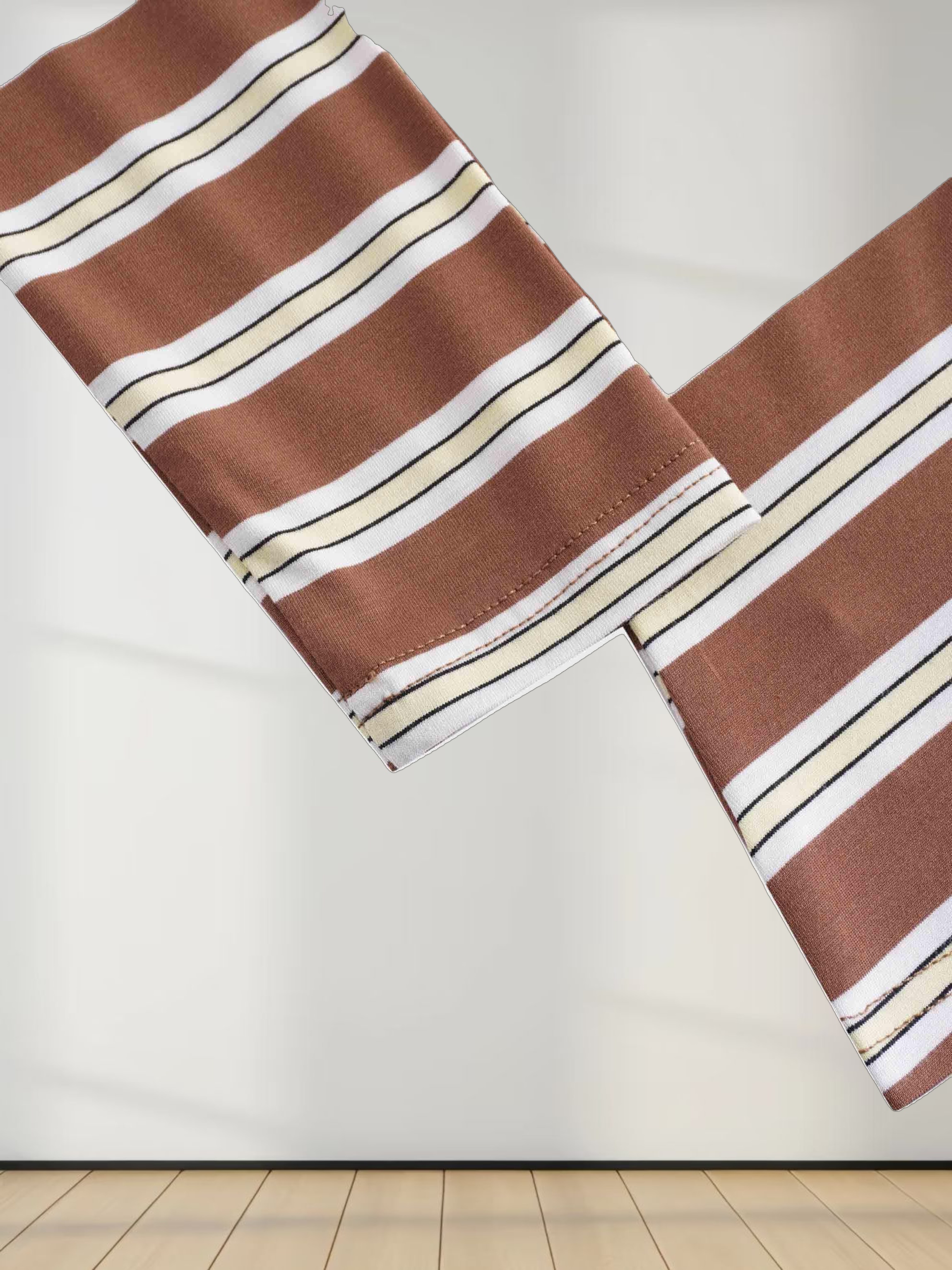 Flat Striped High V Long Sleeve-Brown/Yellow