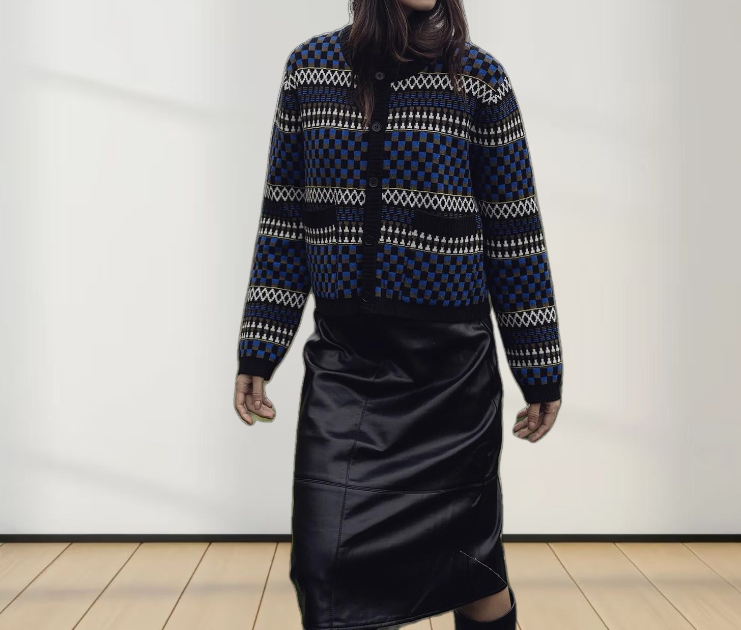 Short A-Line Seamed Faux Leather Skirt-Black