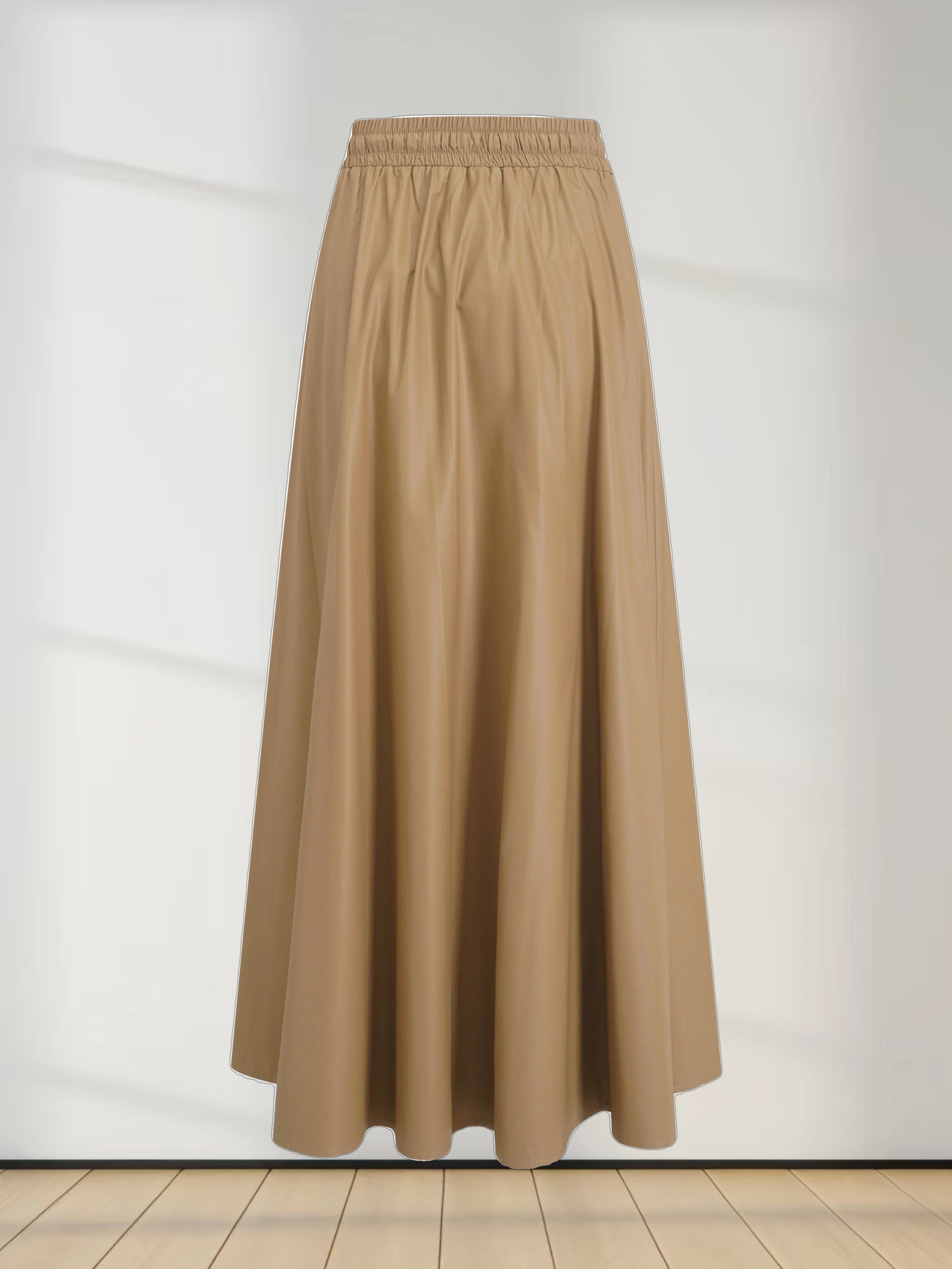 Drawstring Faux Leather Skirt-Camel