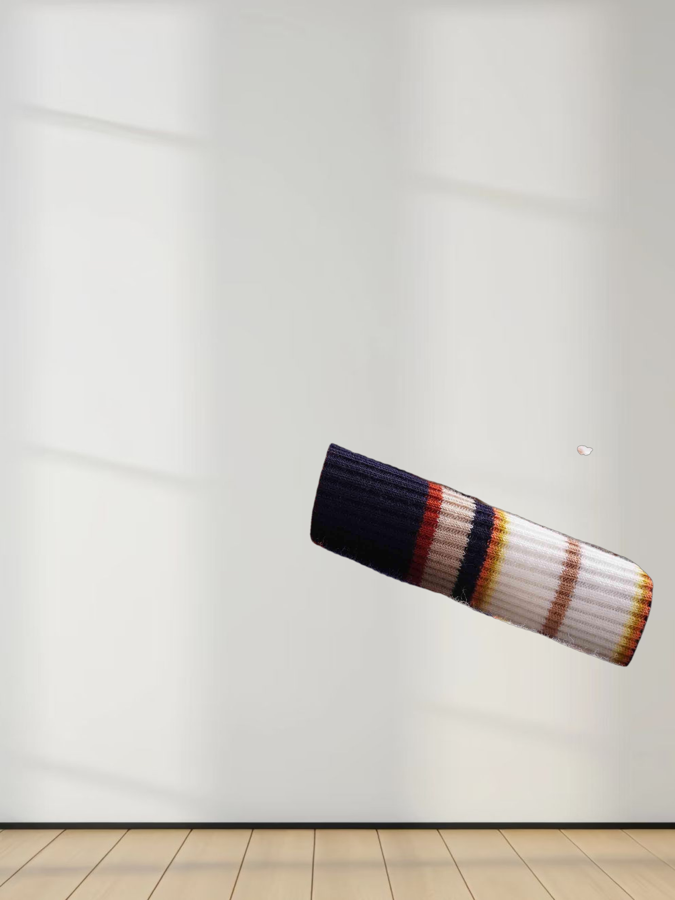 Striped Ribbed Turtleneck-Navy/Camel