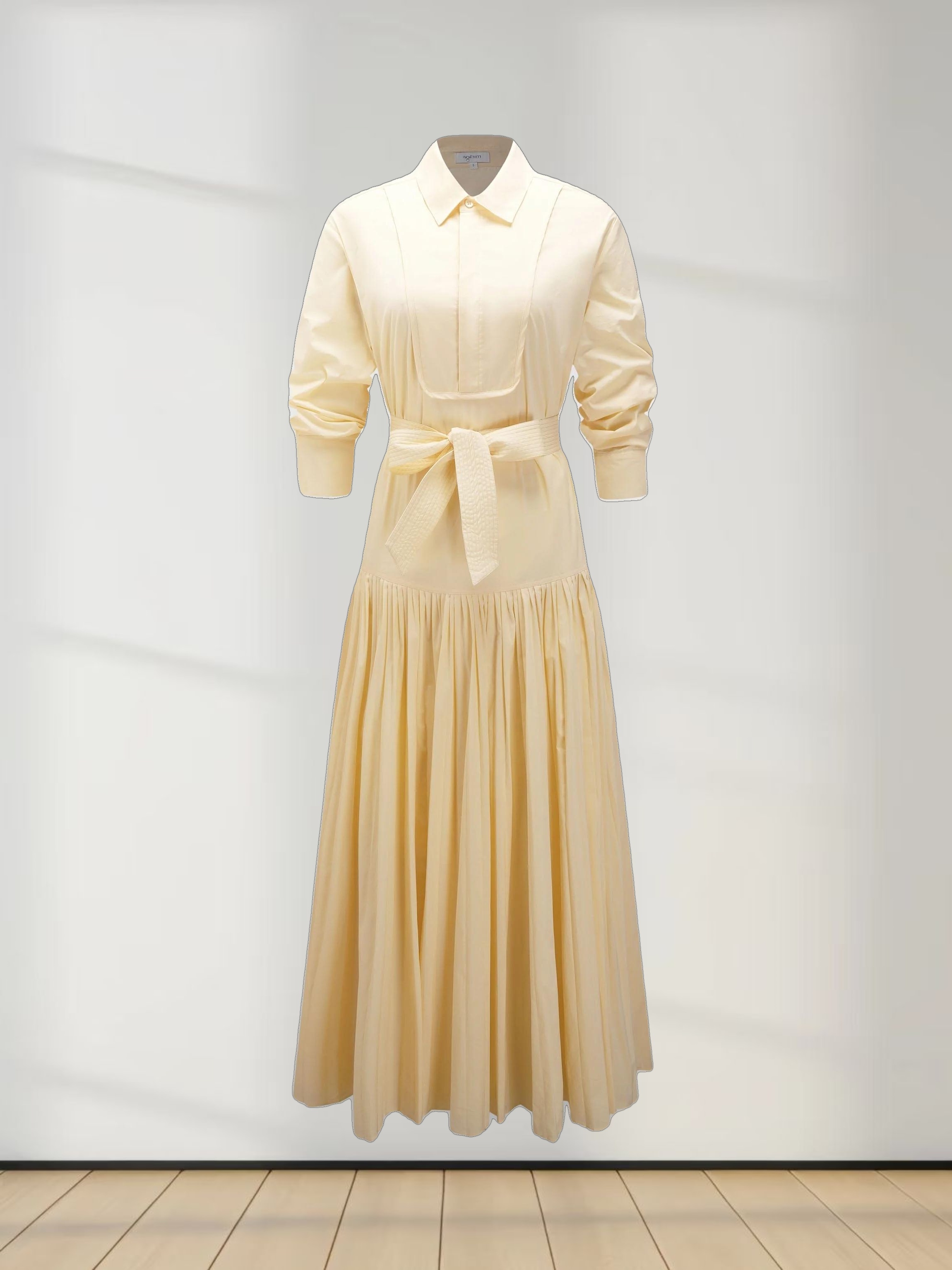 Drop Waist Pintuck Pleat Cotton Dress-Yellow