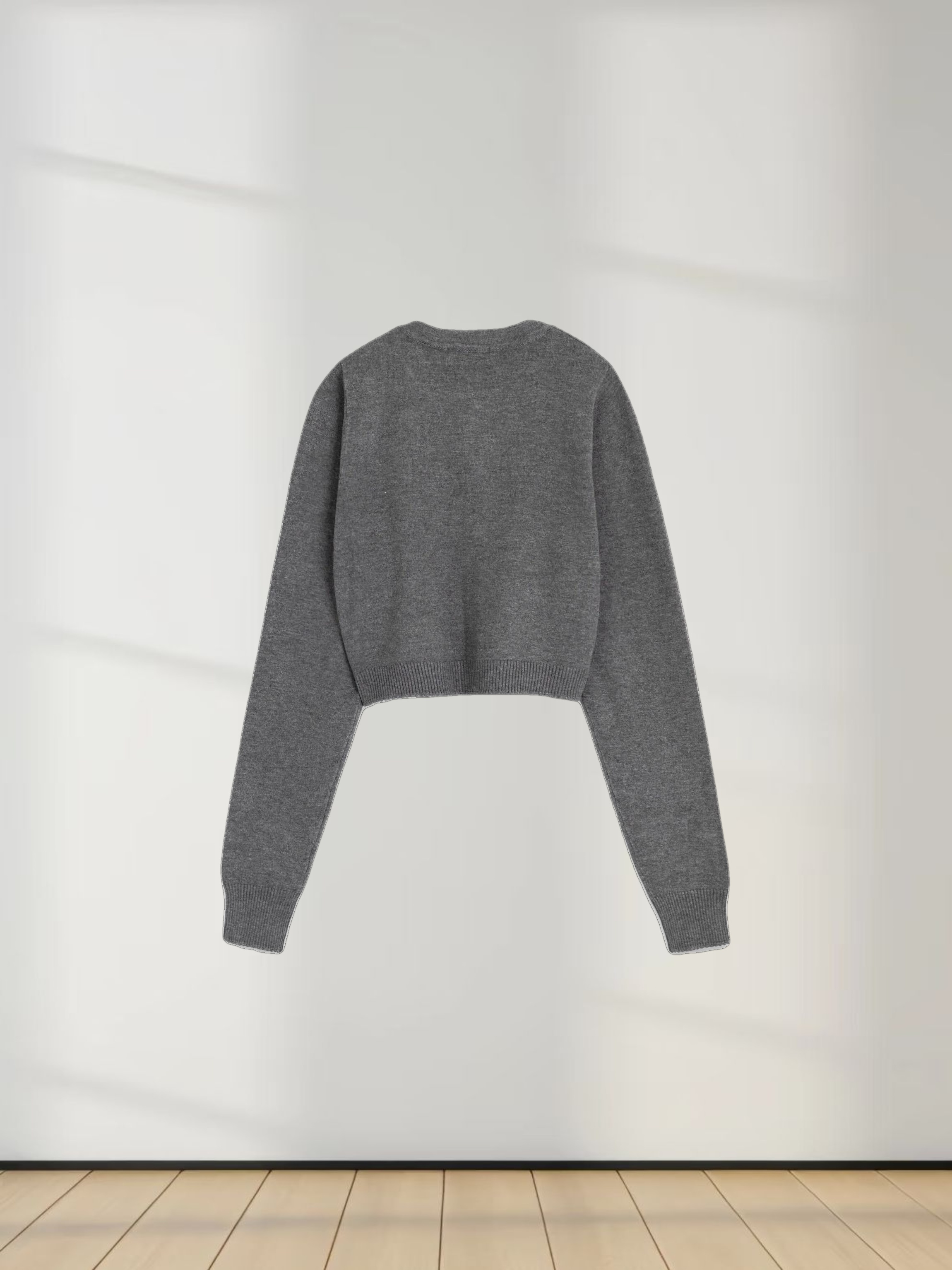 Trim Detail Crew Crop Cardigan-Heathered Grey