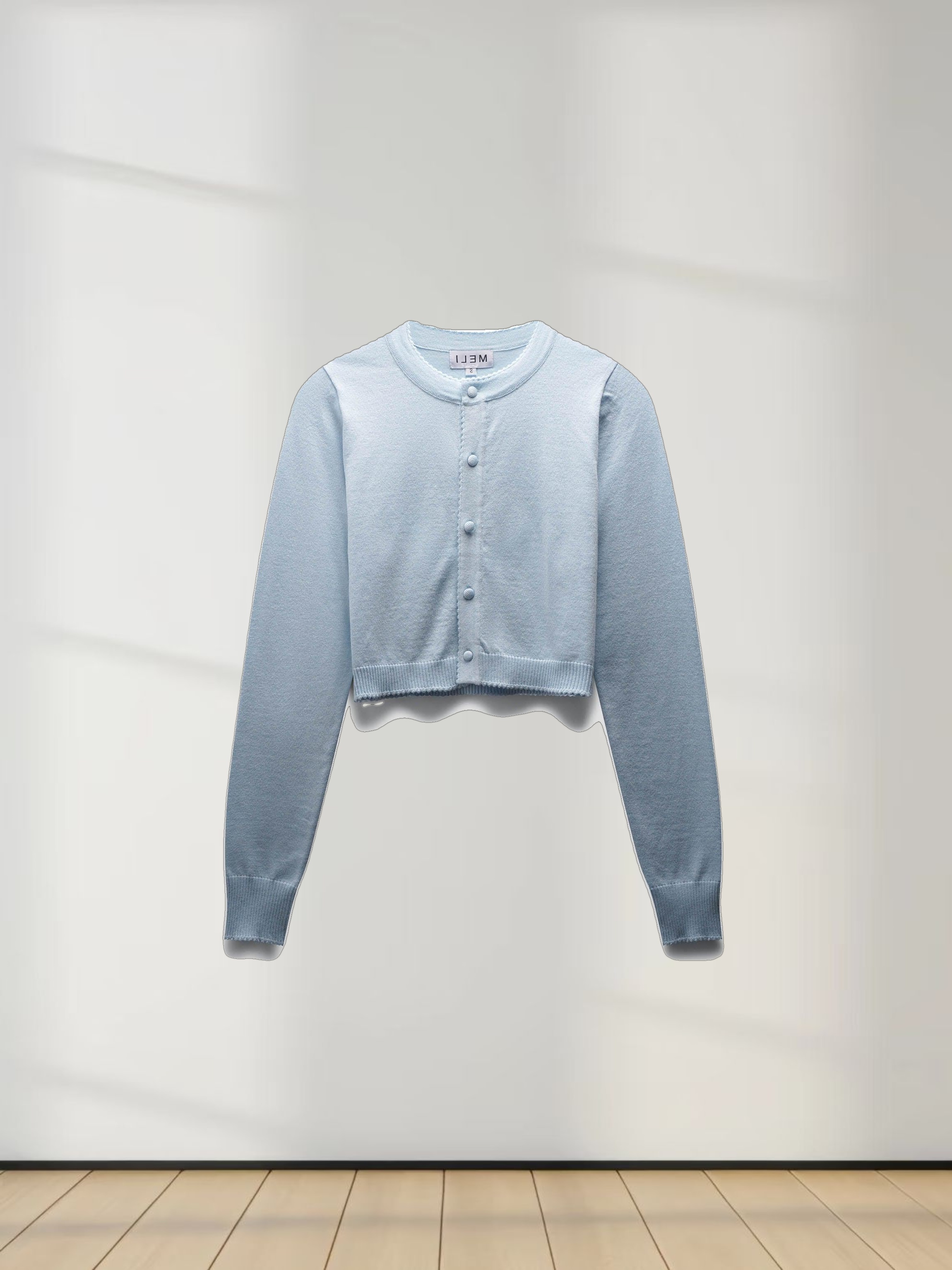 Trim Detail Crew Crop Cardigan-Light Blue