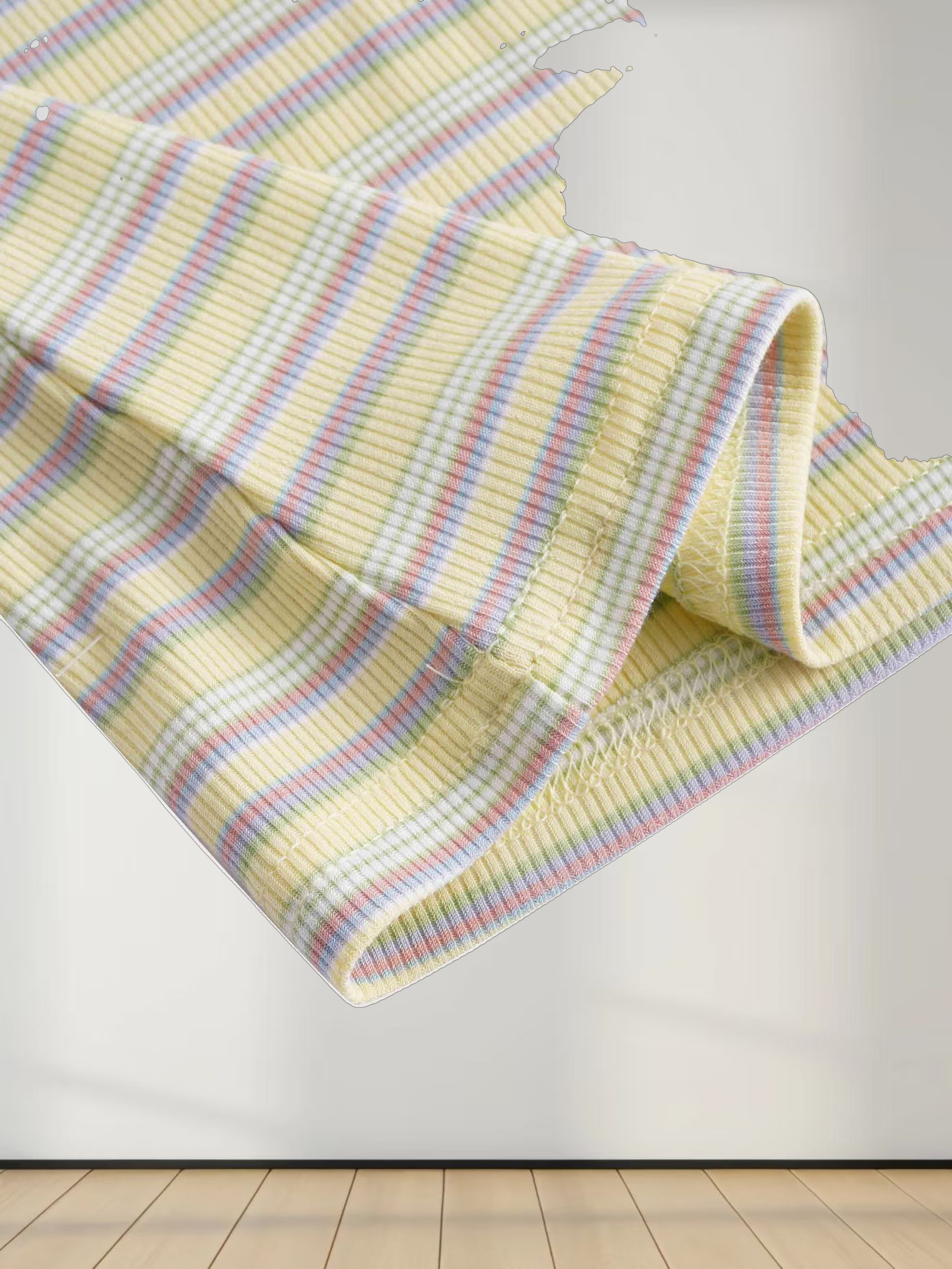 Multi Striped Ribbed Crew-Yellow