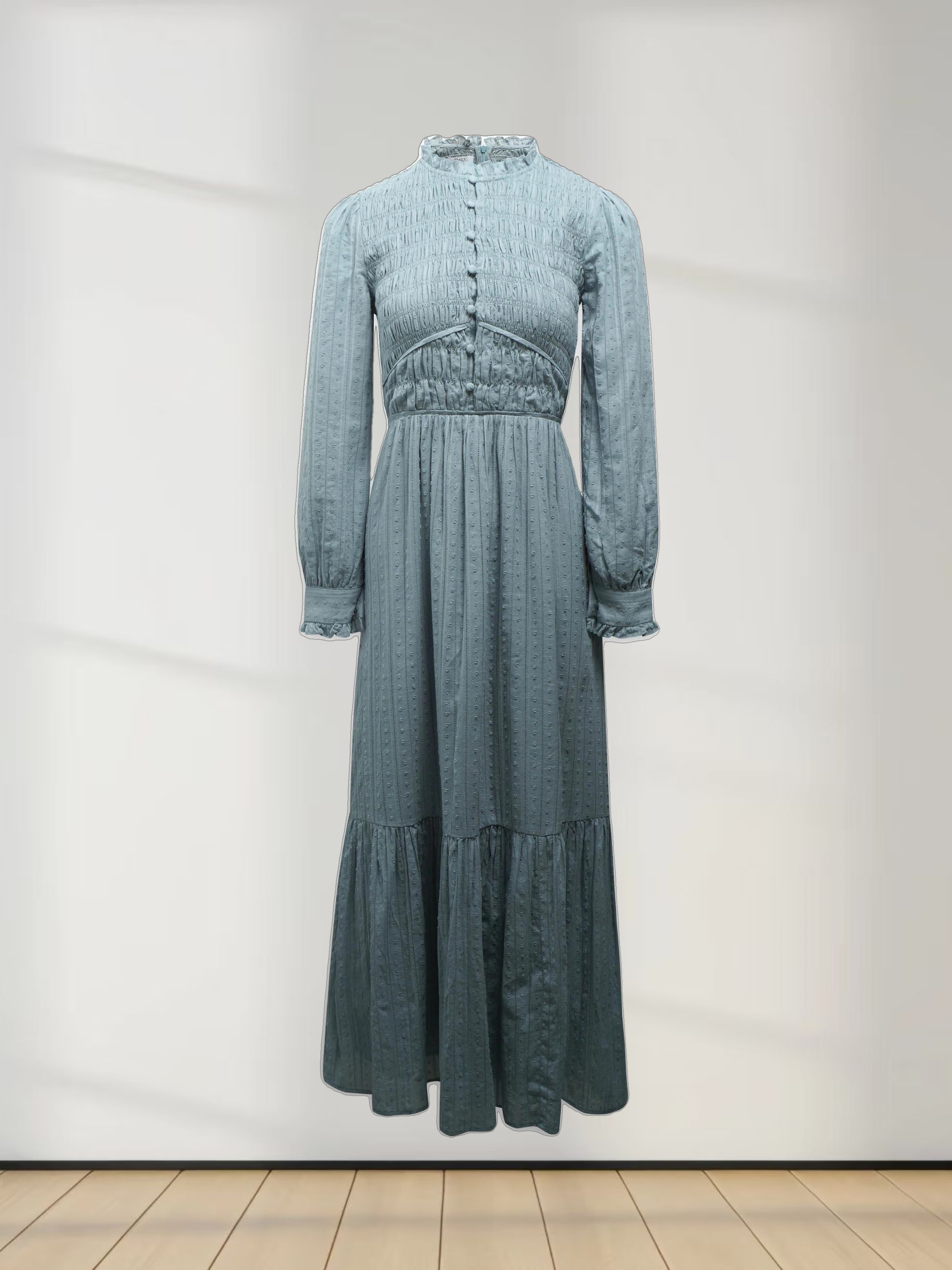 Swiss Dot Ruched Top Dress-Powder Blue