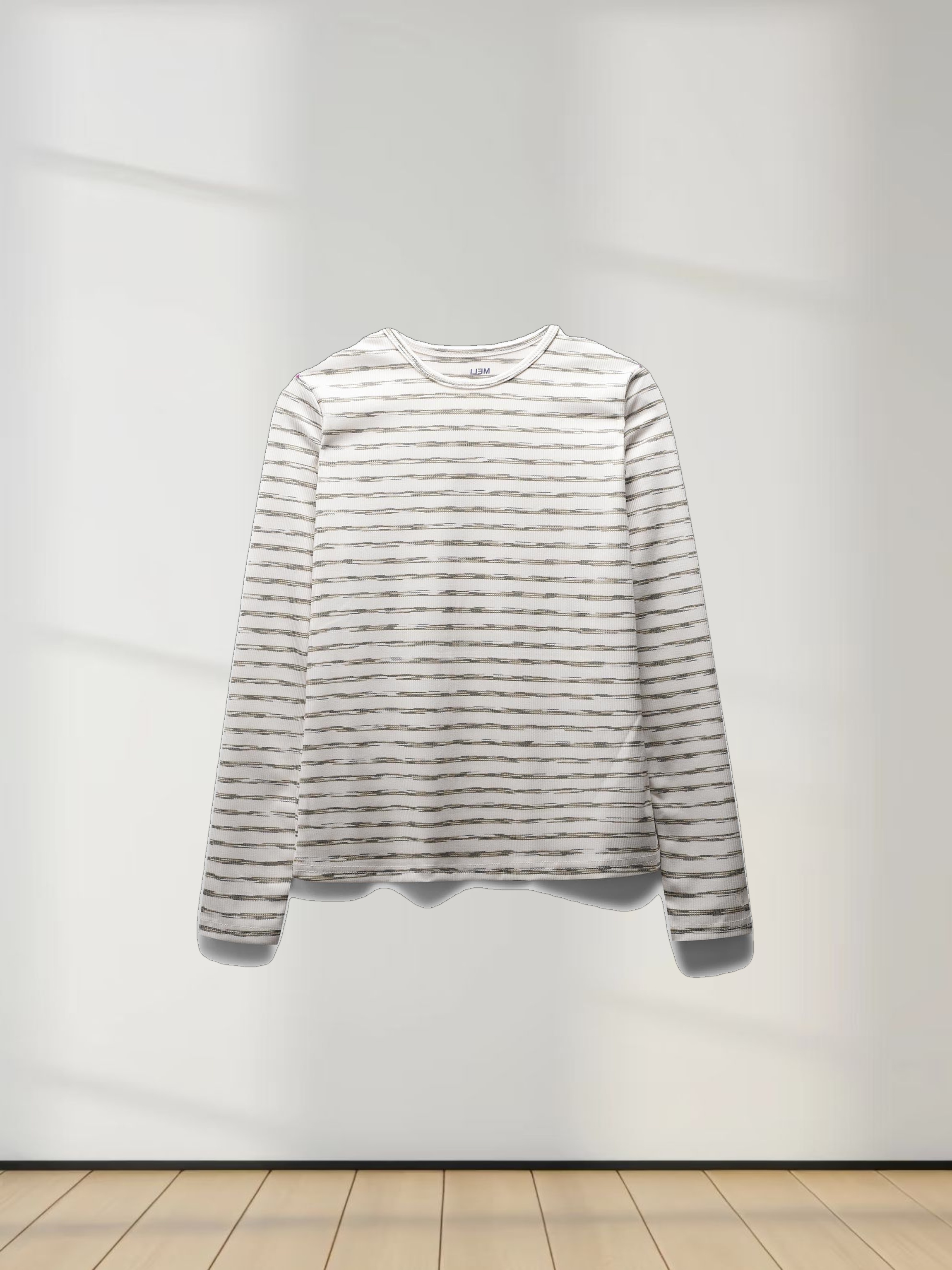 Multi Striped Ribbed Crew-Space Dye Olive