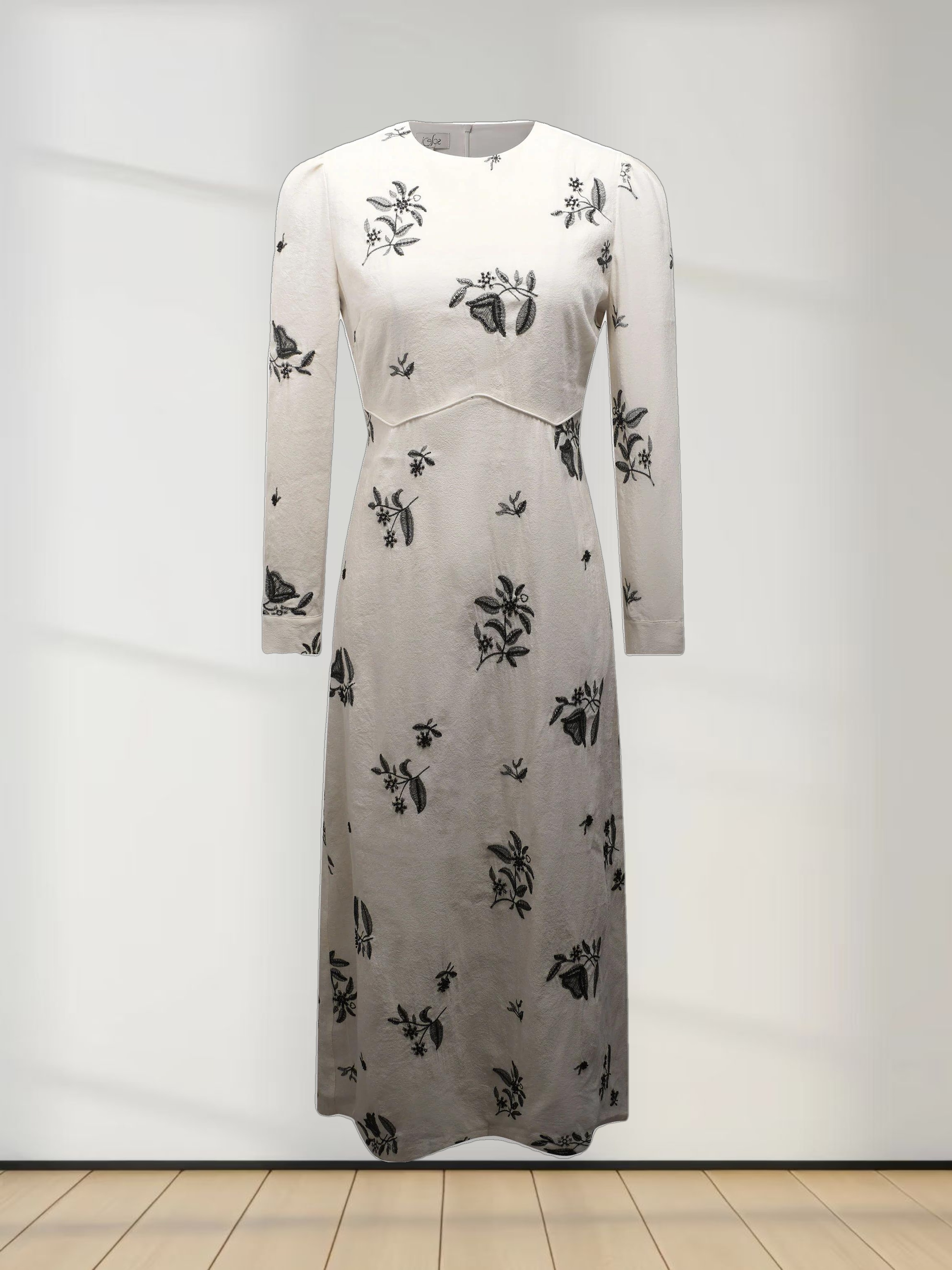 Empire Waist Puff Sleeve Dress-Cream