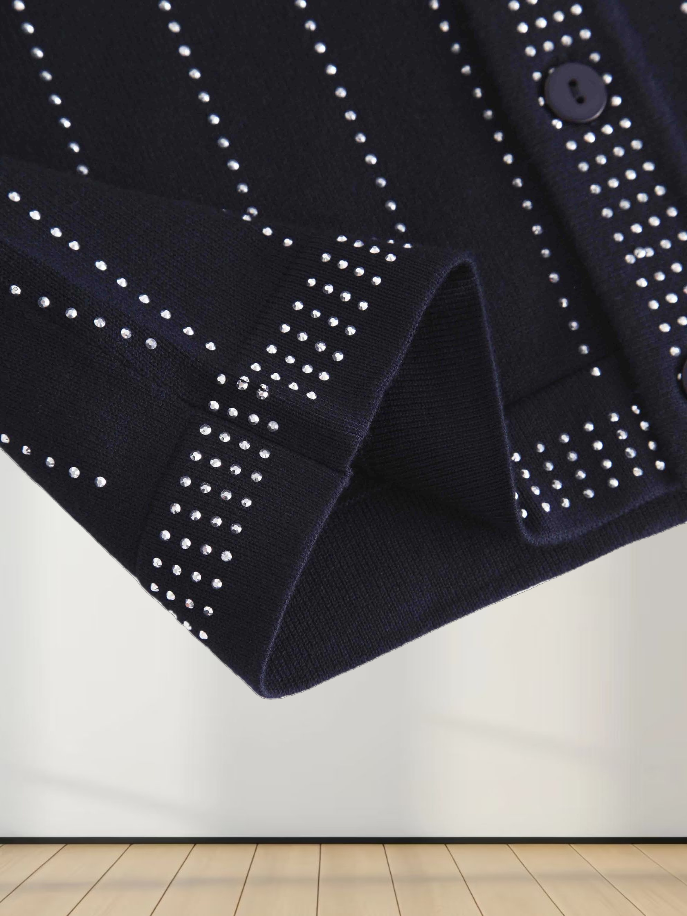 Crystal Pinstripe Crew Cardigan-Navy